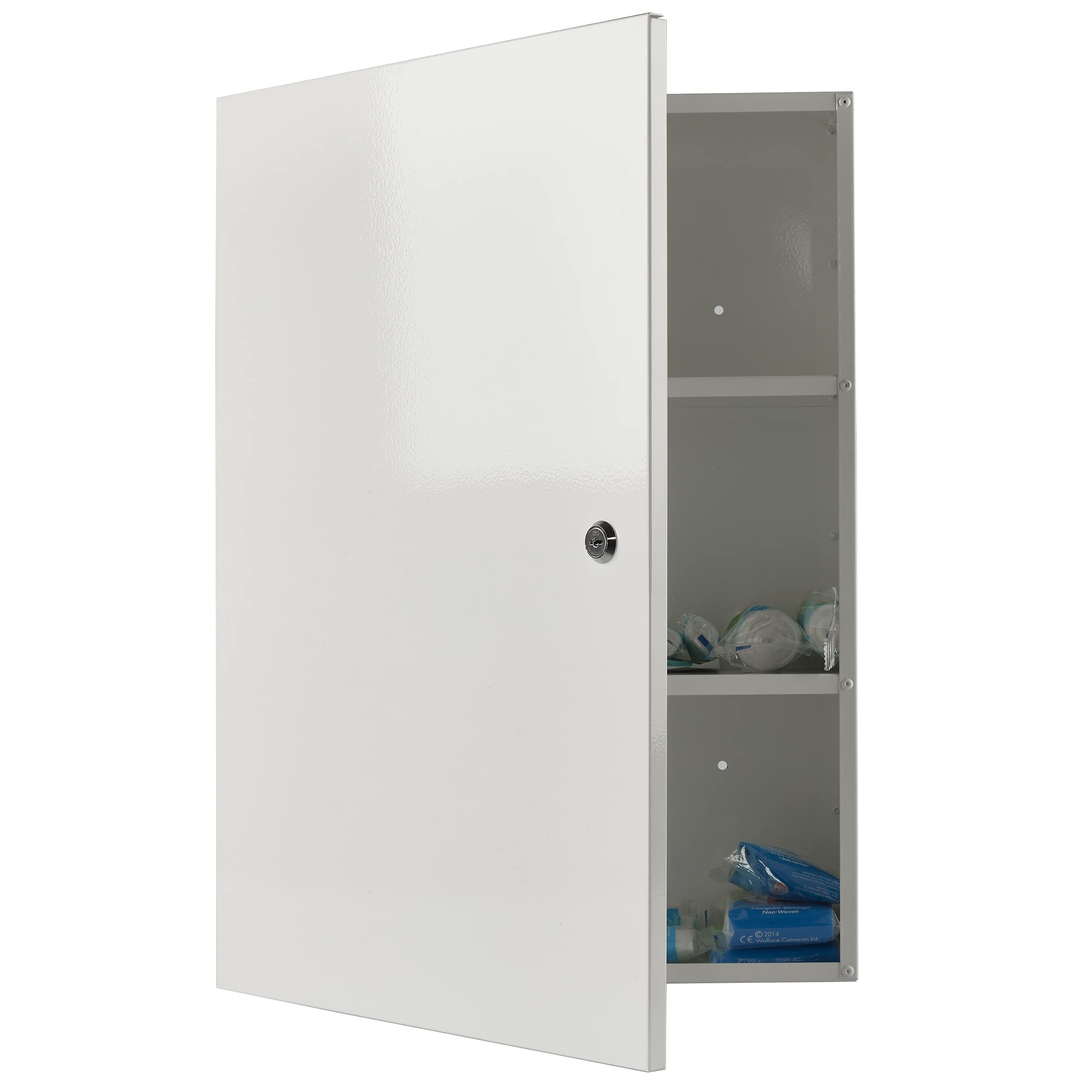 Medical Storage Cabinet - Extra Large Wall Mounted Metal First Aid Cabinet with Child-Proof Lock | Secure Medicine Organizer for Bathroom, Home or Office | White Lockable Medicine Case for Safe Drug Storage