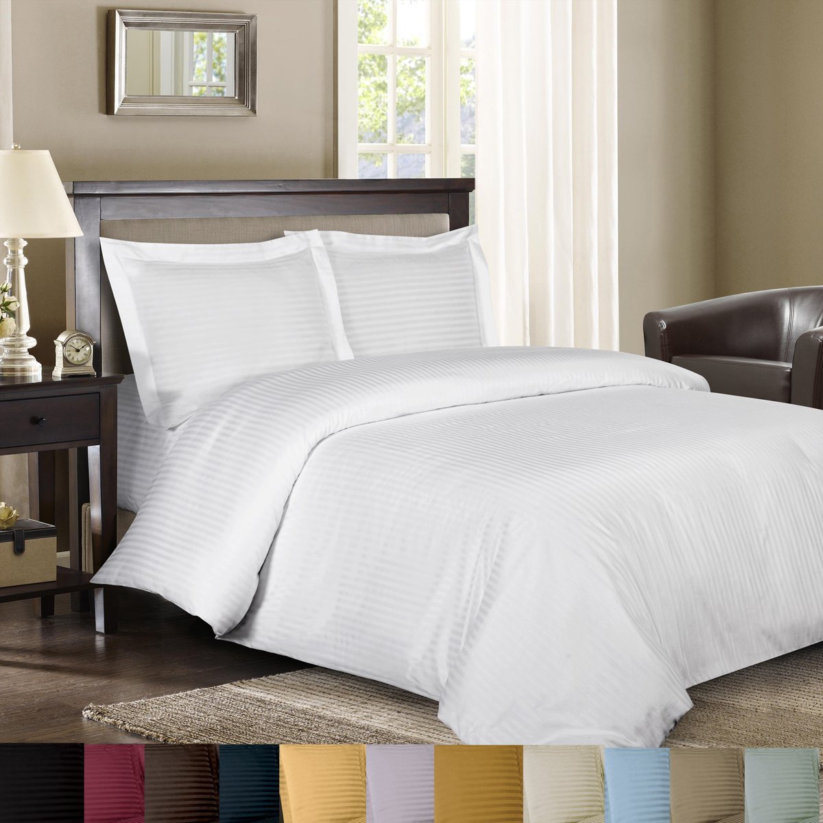 Royal Hotel Bedding Full Size Striped Blue 300-Thread-Count 3-Piece Duvet Cover Set with 1 Siberian Goose Down Alternative Comforter | 100% Cotton Luxury Bedding | Perfect for Guest Rooms, Vacation Homes & Cozy Bedroom Retreats