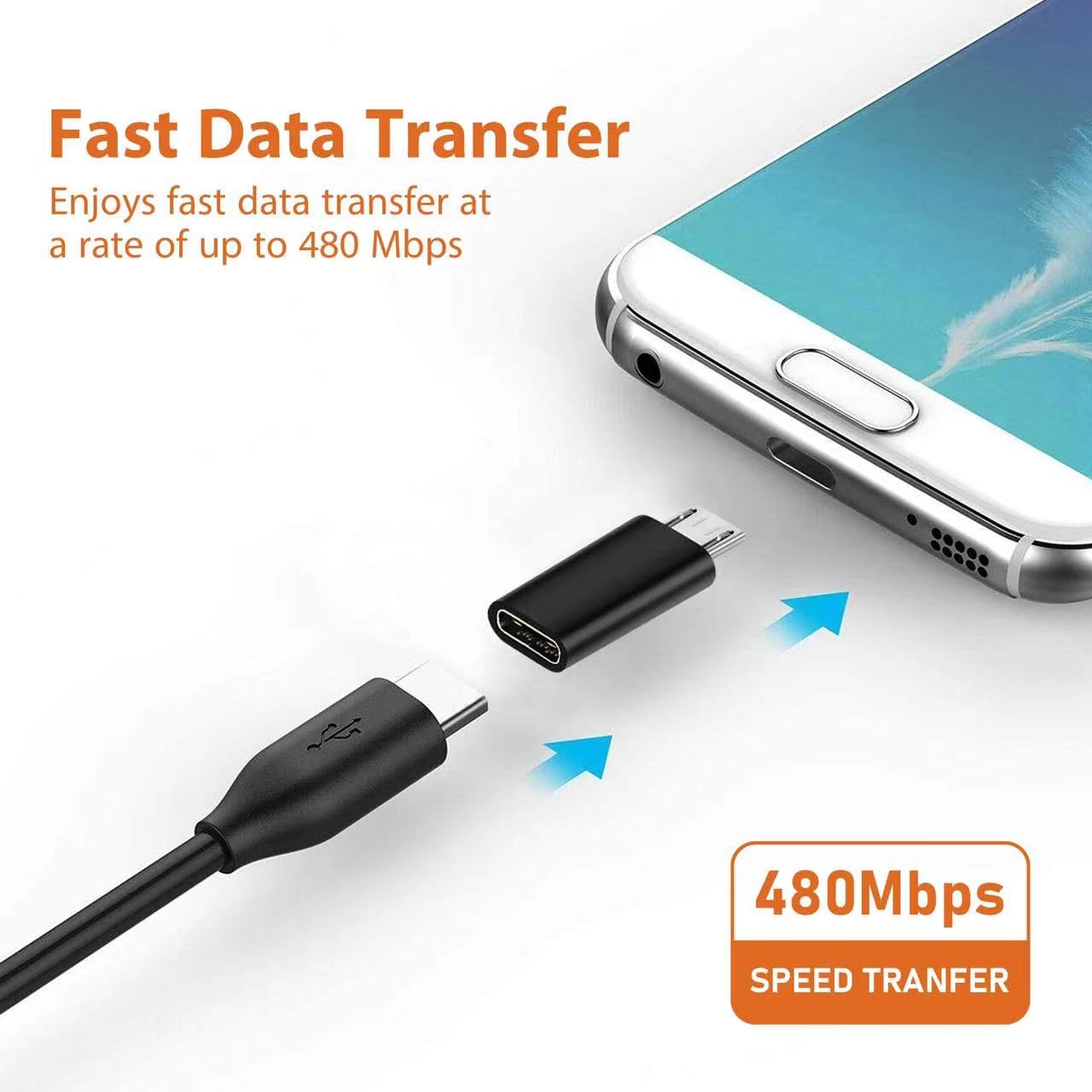 USB C Female to Micro USB Male Adapter (2-Pack) - Fast Charging Micro USB to Type C Converter - Compatible with Samsung Galaxy, Nexus, LG, Kindle, Xbox & PS4 - Black - Perfect for Travel, Office & Home Charging Stations