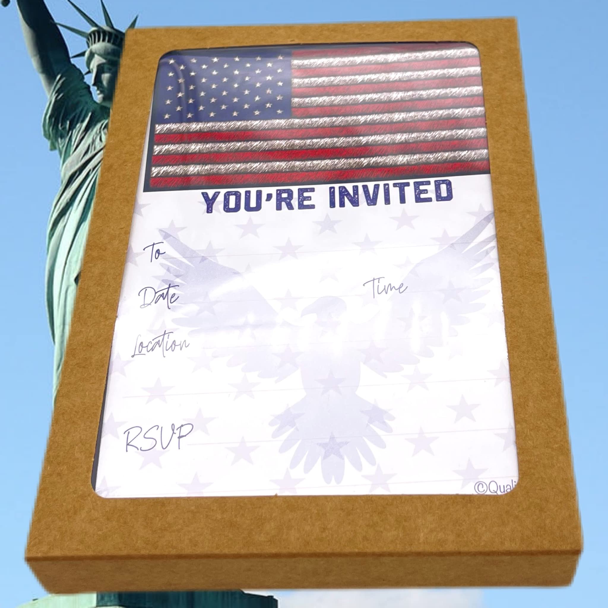 25 Premium American Flag Patriotic Invitations with Envelopes - Perfect for Academy Awards Party, Flag Day Celebrations & Military Welcome Home Events - Thick Non-Coated Cardstock Works with Any Pen - Ideal for Patriotic Parties, 4th of July & Veterans Day Gatherings