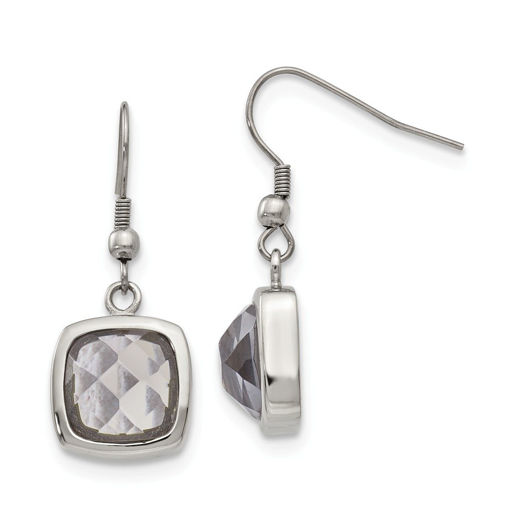 Polished Stainless Steel Square Glass Shepherd Hook Earrings for Women - Elegant Dangle Earrings for Parties, Weddings & Everyday Wear