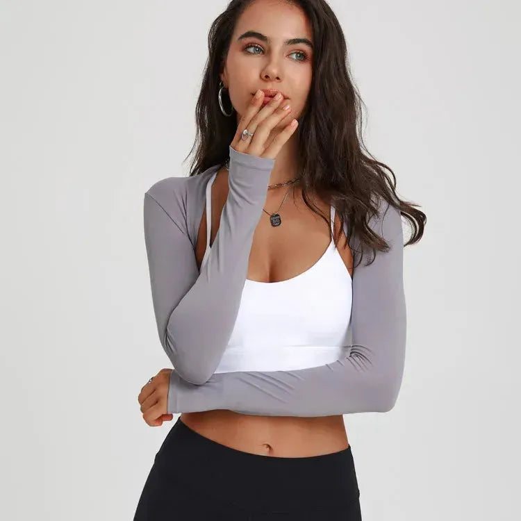 Women's Sports Long Sleeve Yoga Top - Breathable Dance Crop Top with Shawl Collar, Slim Fit Cardigan & Waistcoat for Ballet, Gym Workouts & Fitness - Perfect for Yoga, Dance Classes & Activewear Fashion