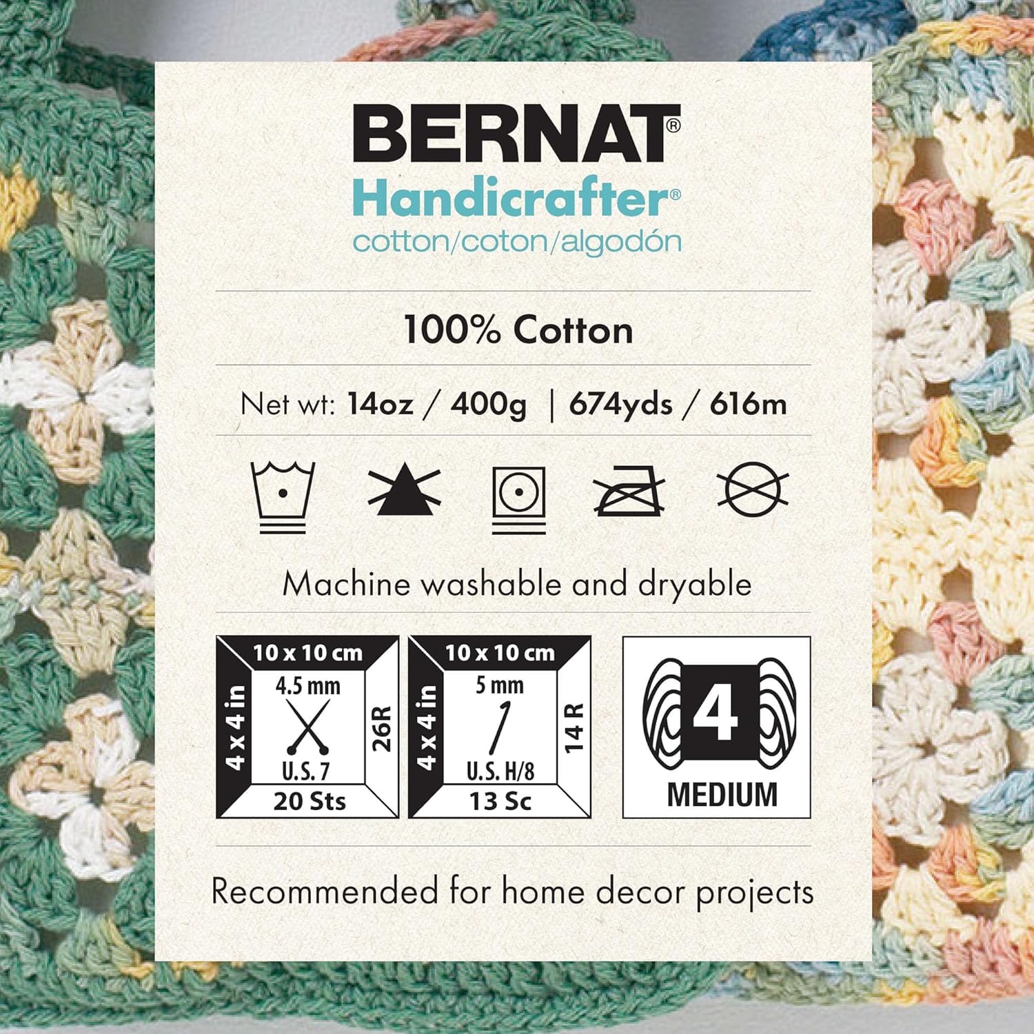 Bernat Handicrafter Cotton Big Ball Salt & Pepper Yarn - 2 Pack (340g/12oz Each) - 100% Cotton Worsted Weight (4 Medium) - 608 Yards Total - Perfect for Knitting & Crochet Projects Like Scarves, Blankets, and Hats