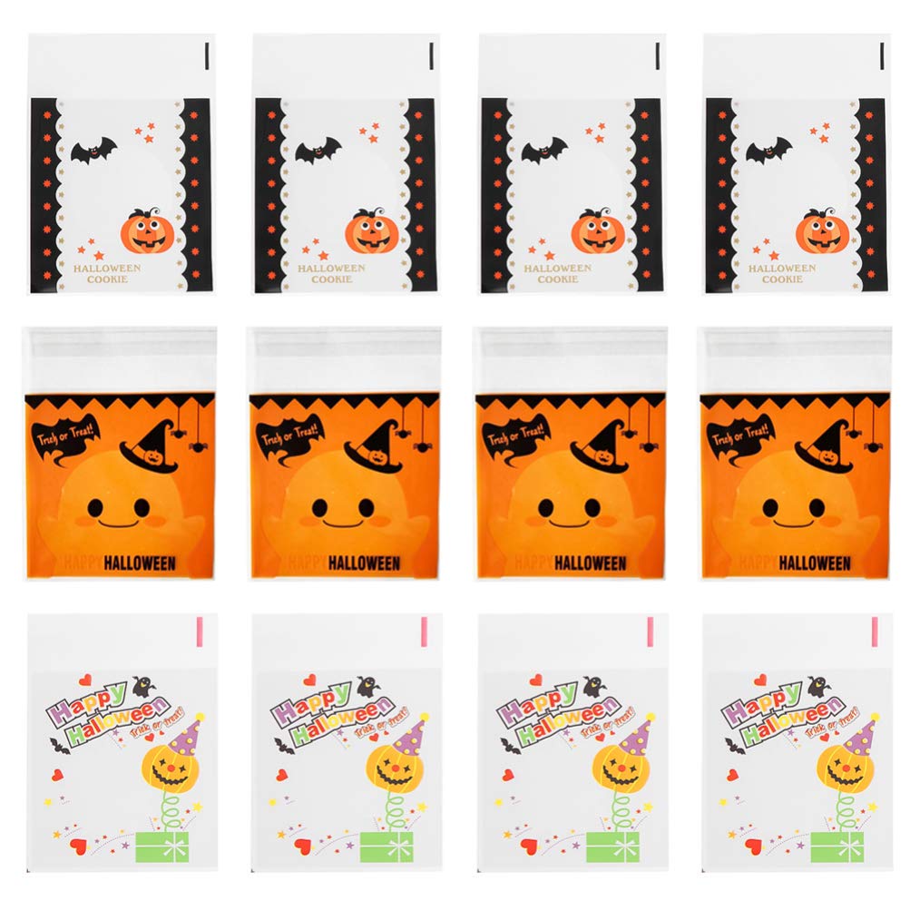 Hemoton 300pcs Self Adhesive Treat Bags - 5x4 Inch Halloween Cellophane Cookie Bags for Bakery, Candy, Soap & Gifts | Resealable Plastic Bags in Assorted Colors | Perfect for Party Favors, Classroom Treats & Holiday Goodie Bags