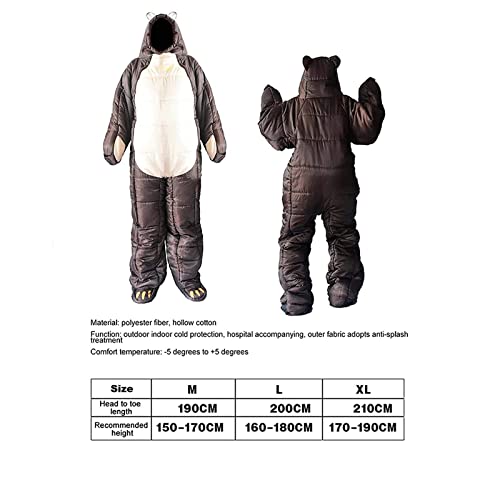 Wearable Bear-Shaped Sleeping Bag for Adults - Full Body Lightweight Winter Camping Gear, XL Size for Outdoor Hiking, Travel & Cold Weather Adventures