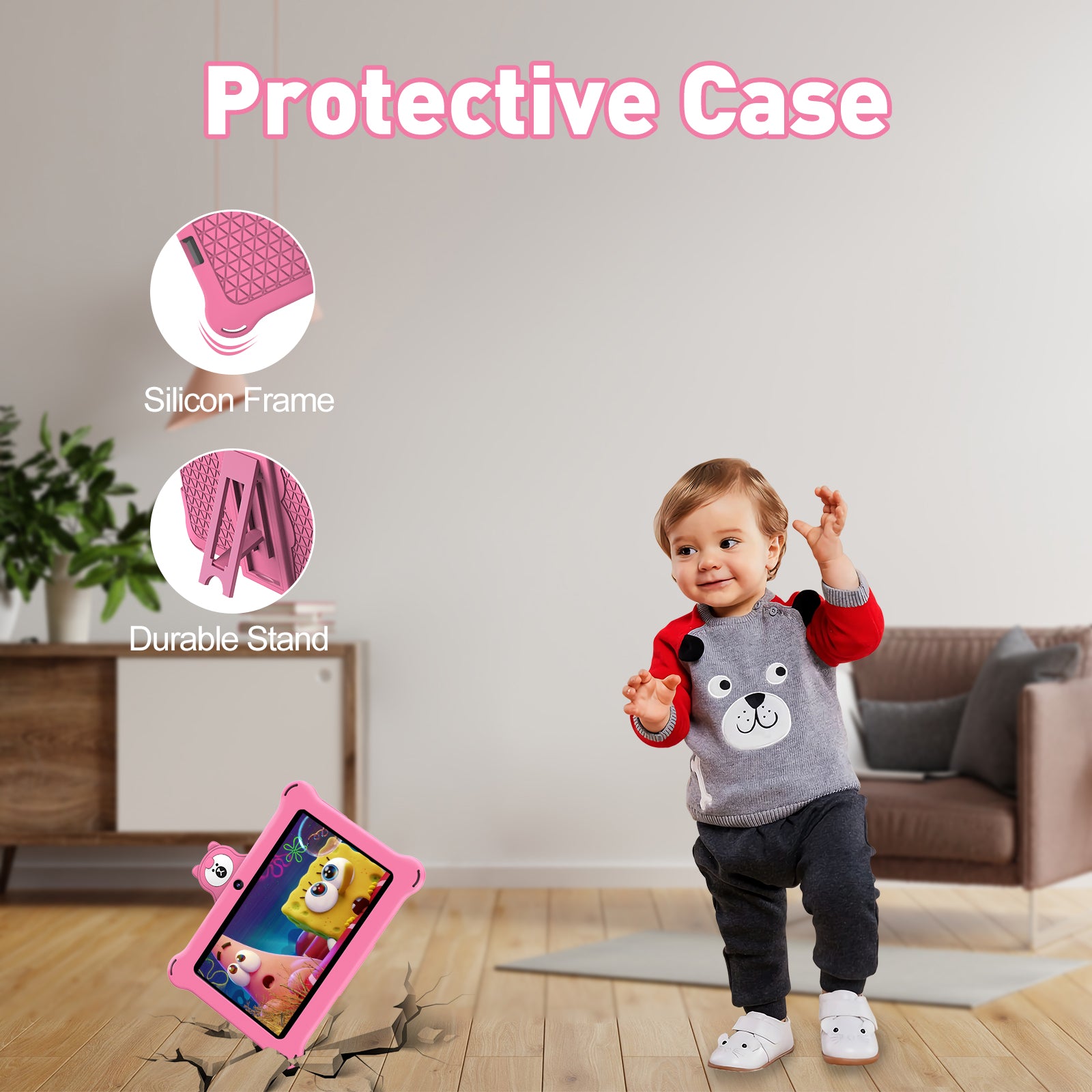 Baken K7 7 Inch Kids Tablet - 32GB WiFi Android Tablet with Bluetooth, Parental Controls & Pre-Installed Learning Apps - Educational Tablet for Children (Pink) | Perfect for Homeschooling, Travel & Interactive Learning