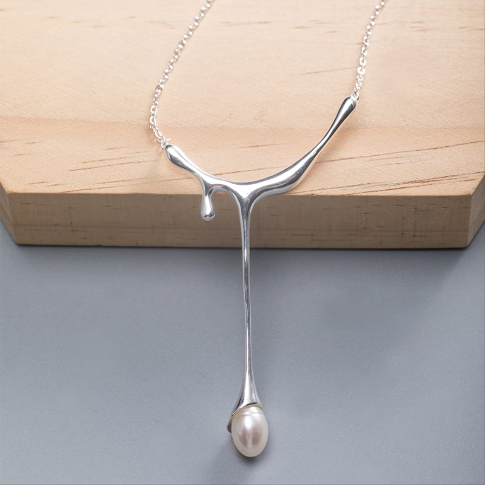 925 Sterling Silver Honey Drop Pendant Necklace with Natural Pearl for Women - Elegant Jewelry Gift for Bridal, Party & Everyday Wear