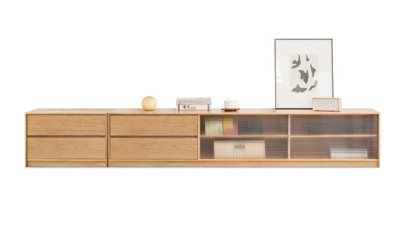 Solid Oak Wood TV Stand with Storage - Modern Entertainment Center for Living Room, Bedroom & Home Theater