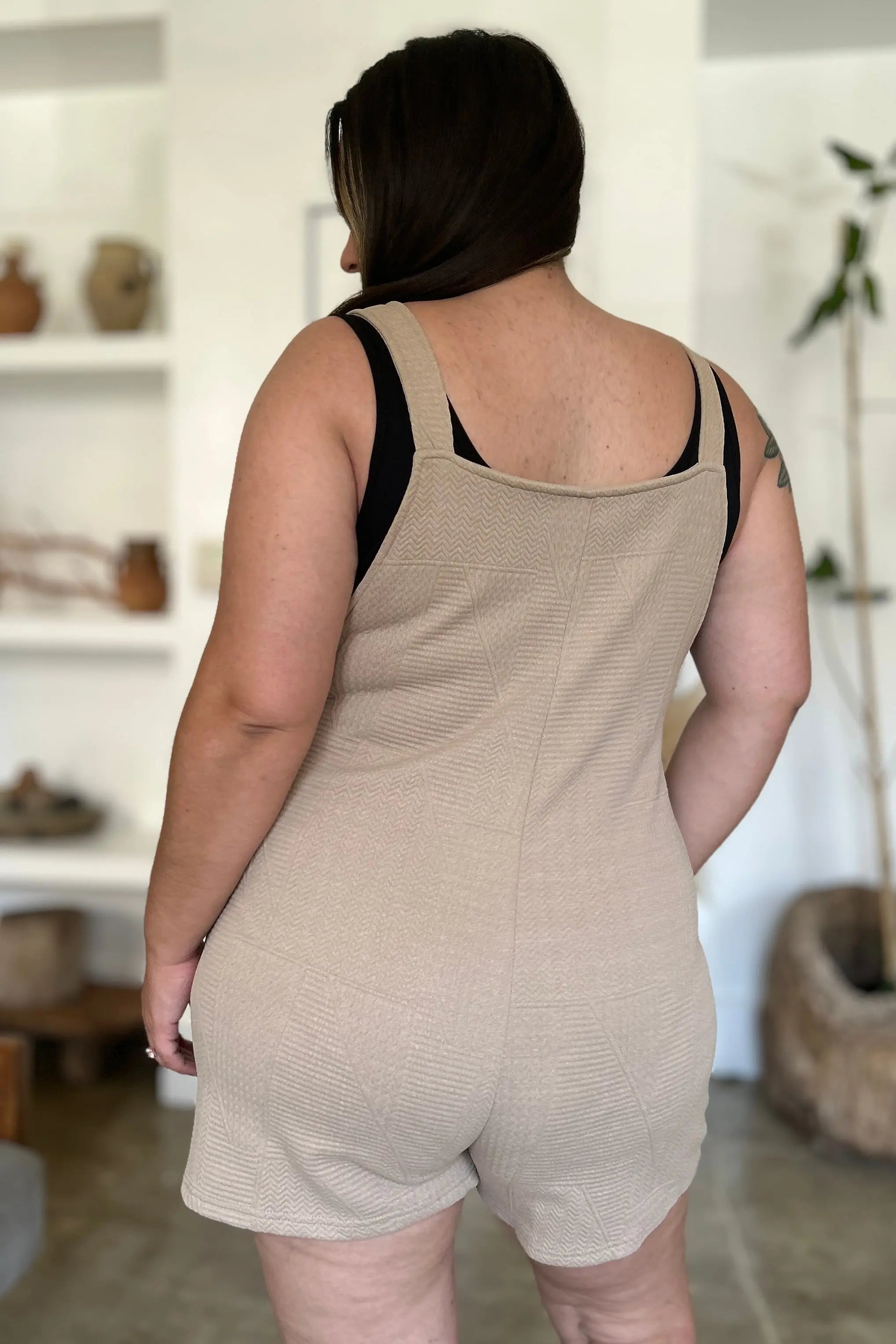 Double Take Full Size Textured Sleeveless Romper Jumpsuit - Women's Casual Summer Outfit for Beach, Vacation & Date Night