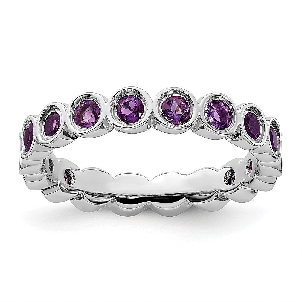 925 Sterling Silver Purple Amethyst Band Ring - February Birthstone Gemstone Jewelry for Women | Stackable Fine Jewelry Gift for Her | Perfect for Valentine's Day, Anniversary & Everyday Wear