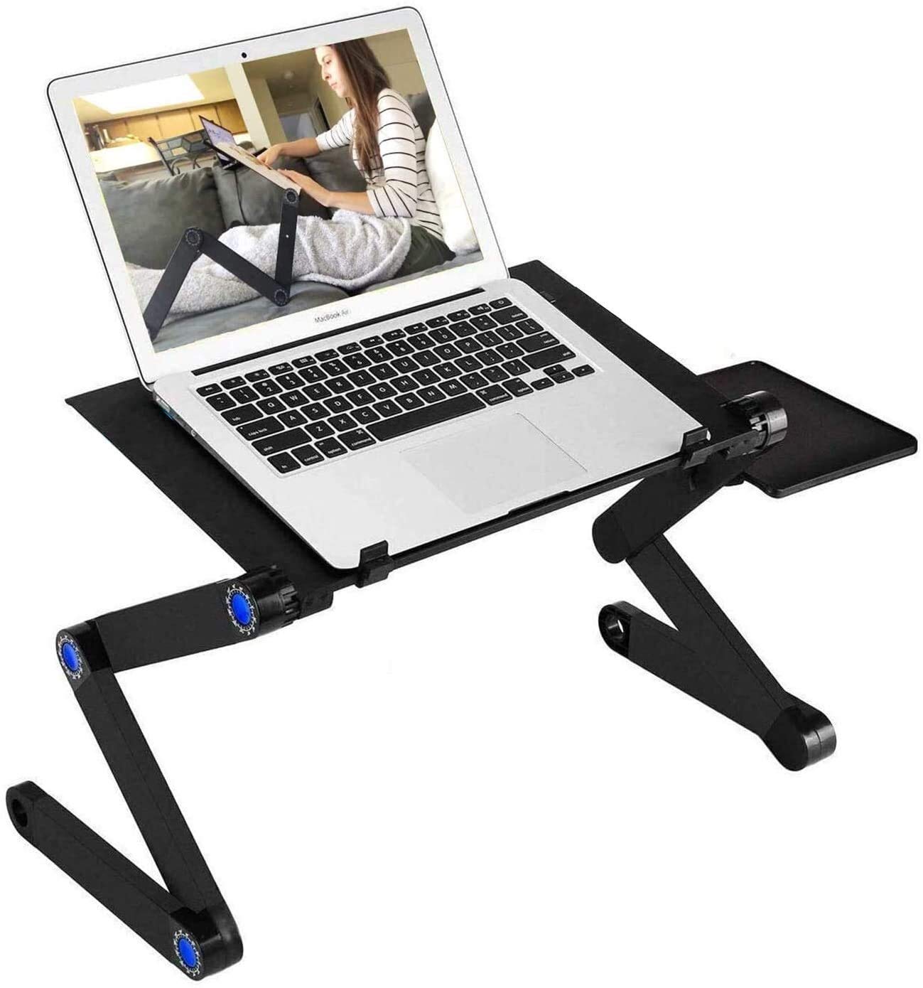 ESSNS Aluminum Laptop Stand with Cooling Fans - Foldable Portable Laptop Holder with 2 USB Cooling Fans & Mouse Pad for Desk, Bed, Sofa | Perfect for Home Office, Gaming, and Workstation Use