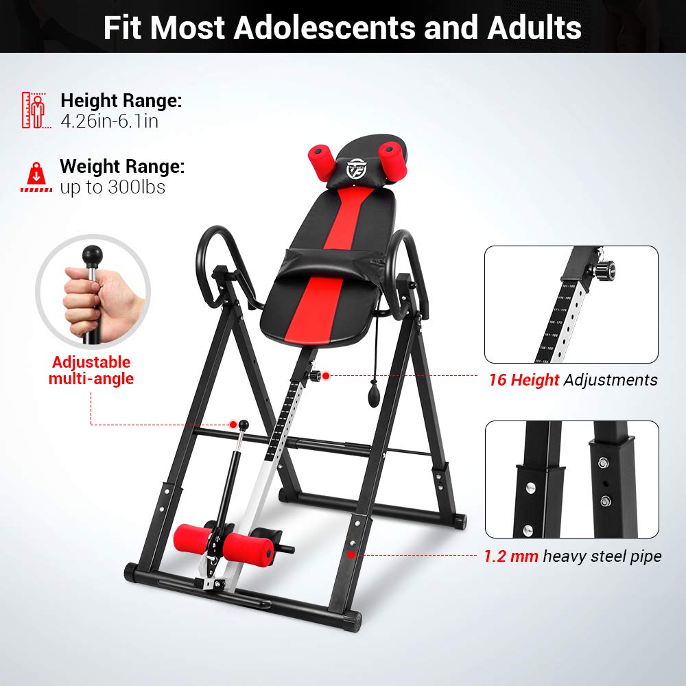 ONETWOFIT Heavy Duty Folding Inversion Table with Comfort Backrest - Adjustable Height Inversion Machine for Back Pain Relief & Muscle Relaxation - Perfect for Home Gym, Physical Therapy & Spinal Decompression