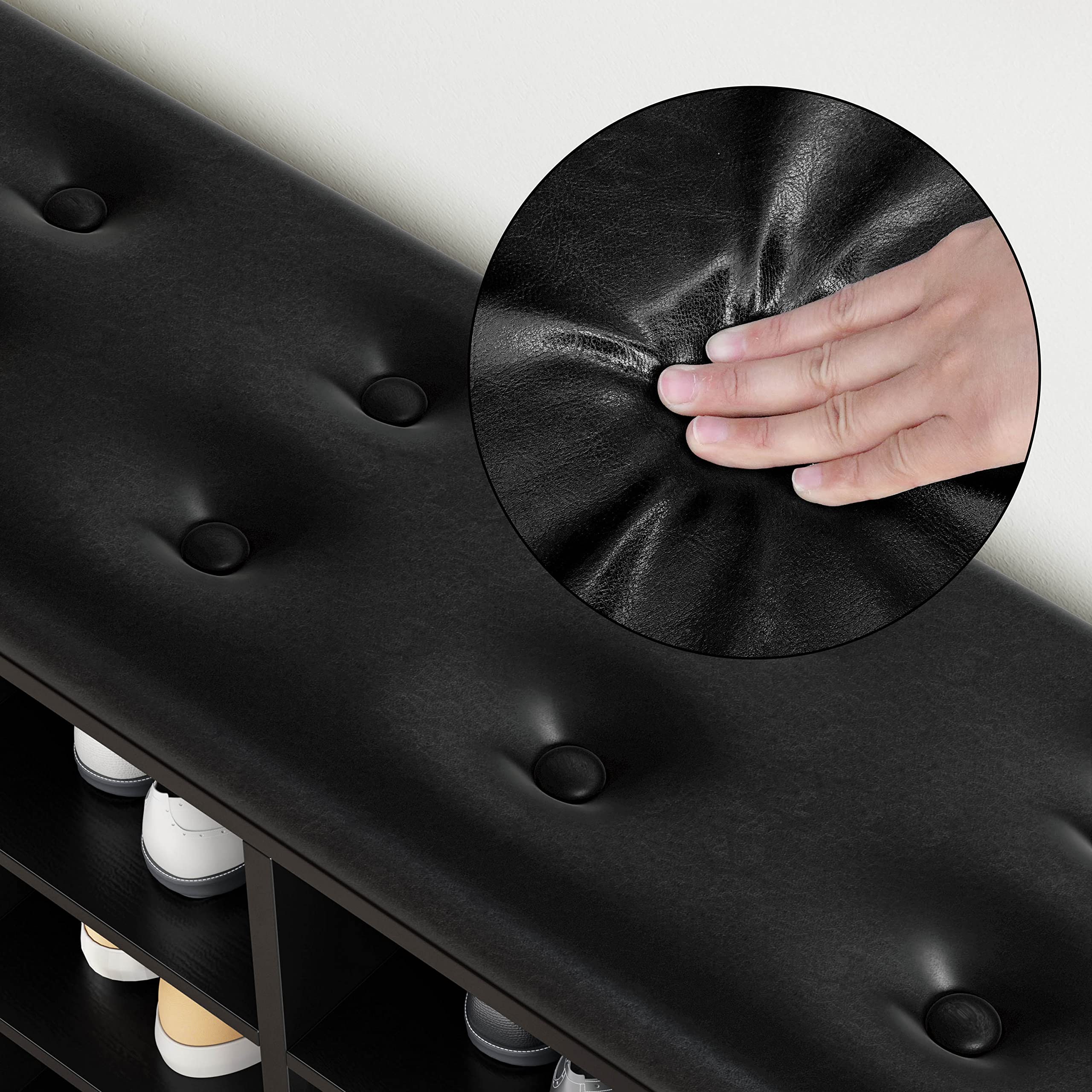 IRONCK 10-Cubby Shoe Storage Bench with Adjustable Shelves - PU Leather Entryway Organizer for Shoes, Hats & Accessories - Perfect for Living Room, Bedroom, Hallway & Mudroom Organization