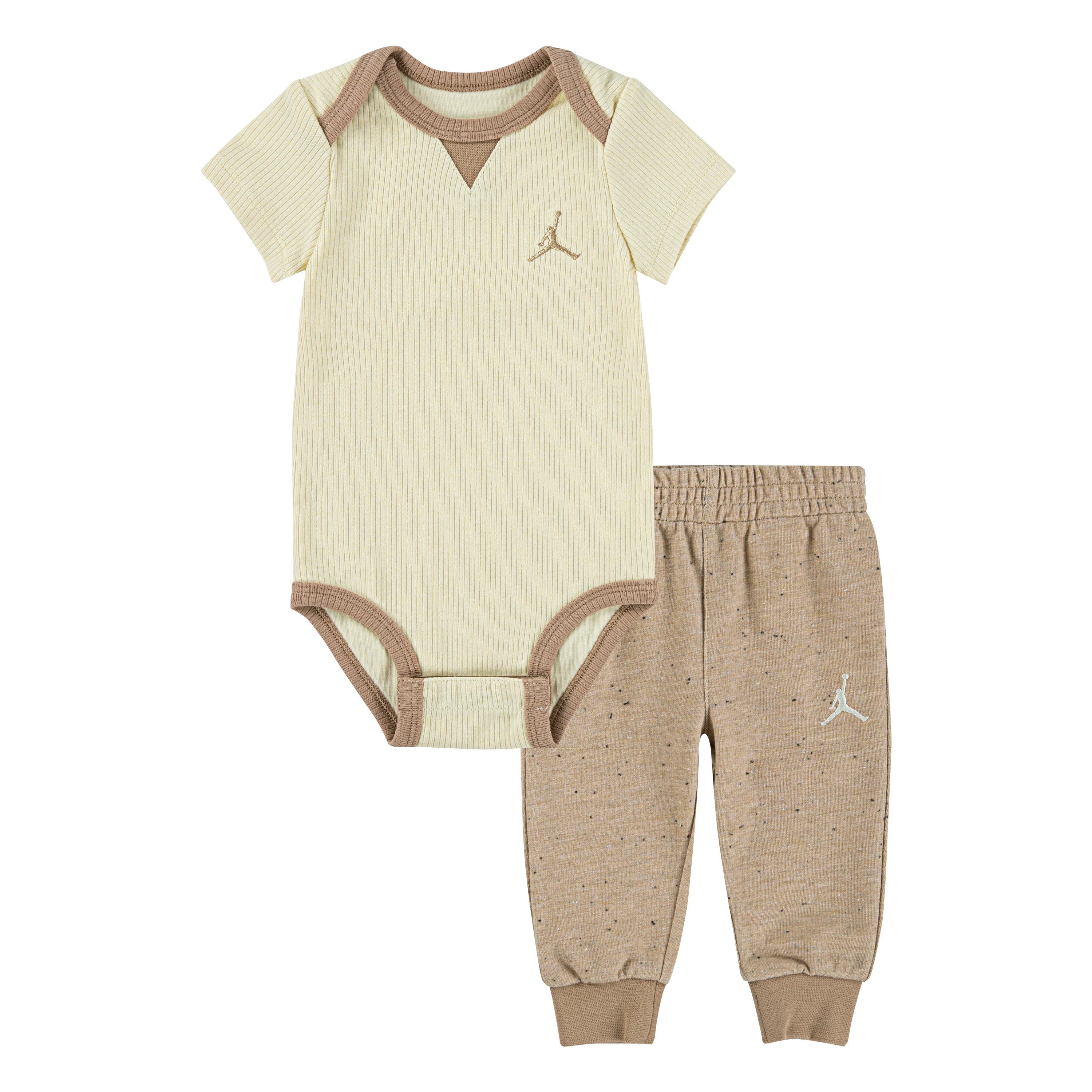Jordan® 2-Piece Ribbed Bodysuit Set for Baby - Soft Beige Outfit (12-24 Months) | Comfortable Cotton Romper for Playtime & Photo Shoots