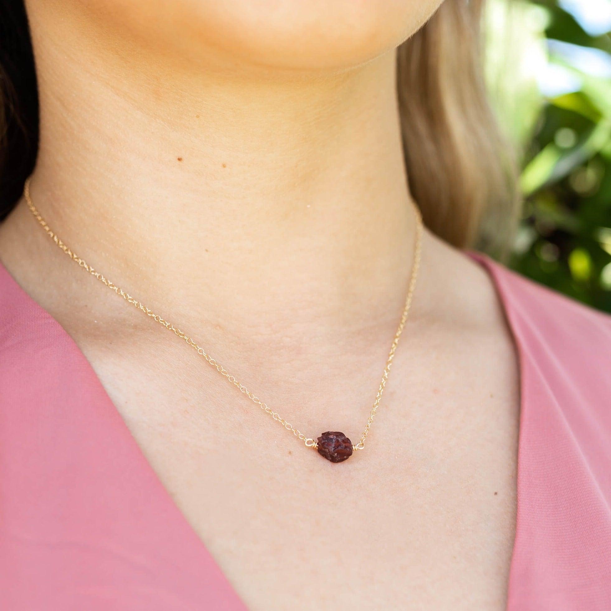 Natural Raw Garnet Crystal Nugget Necklace – Handmade Boho Jewelry for Women | Perfect for Everyday Wear, Meditation & Spiritual Healing