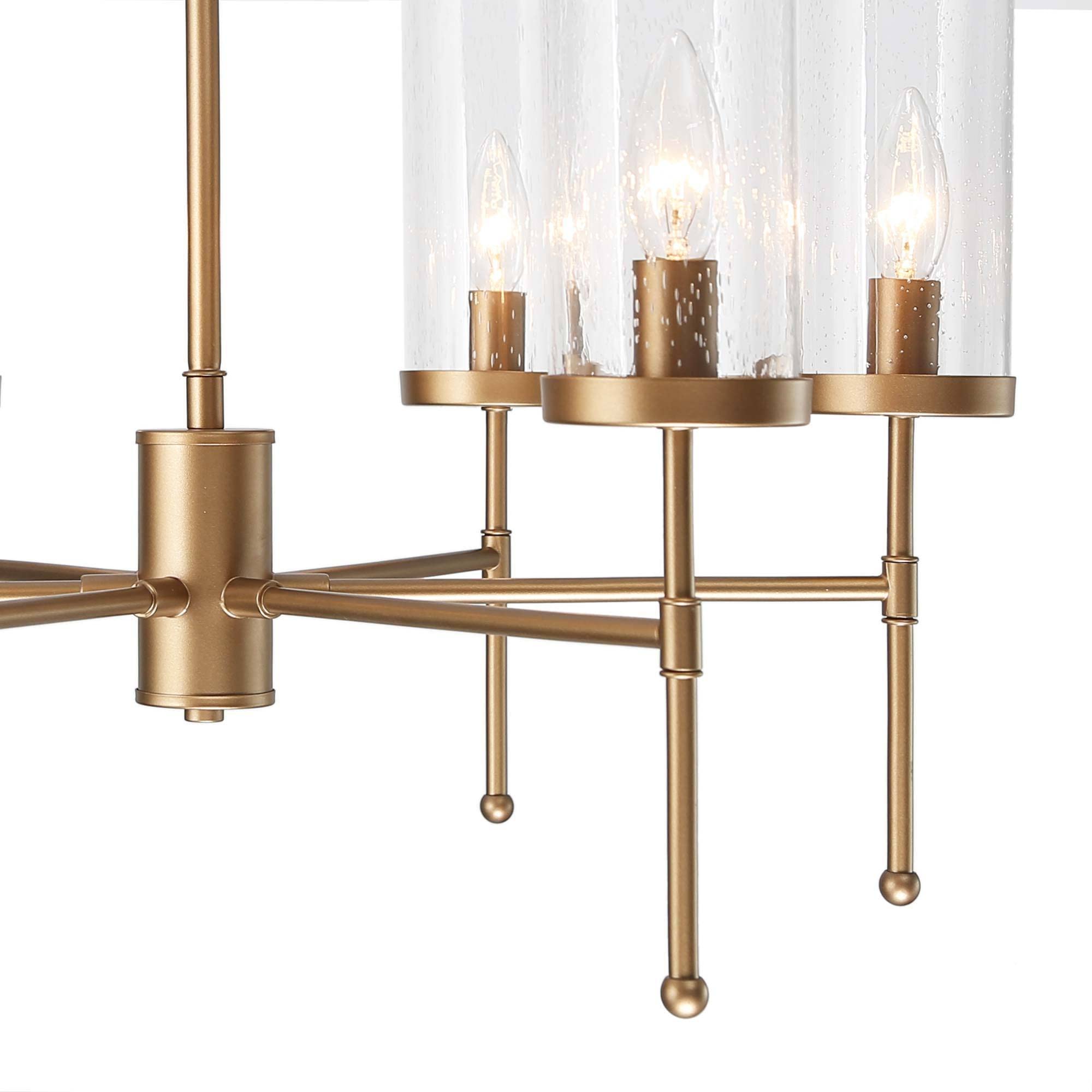 6-Light Gold Chandelier with Seeded Glass Shade - Modern Dining Room Chandelier Lighting Fixture (23
