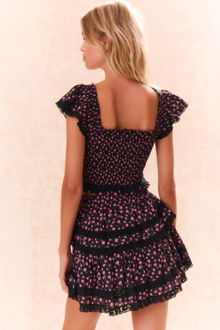 Elegant Ruffle Mini Skirt with Floral Lace Trim - Perfect for Summer Dresses, Beach Vacations & Date Nights