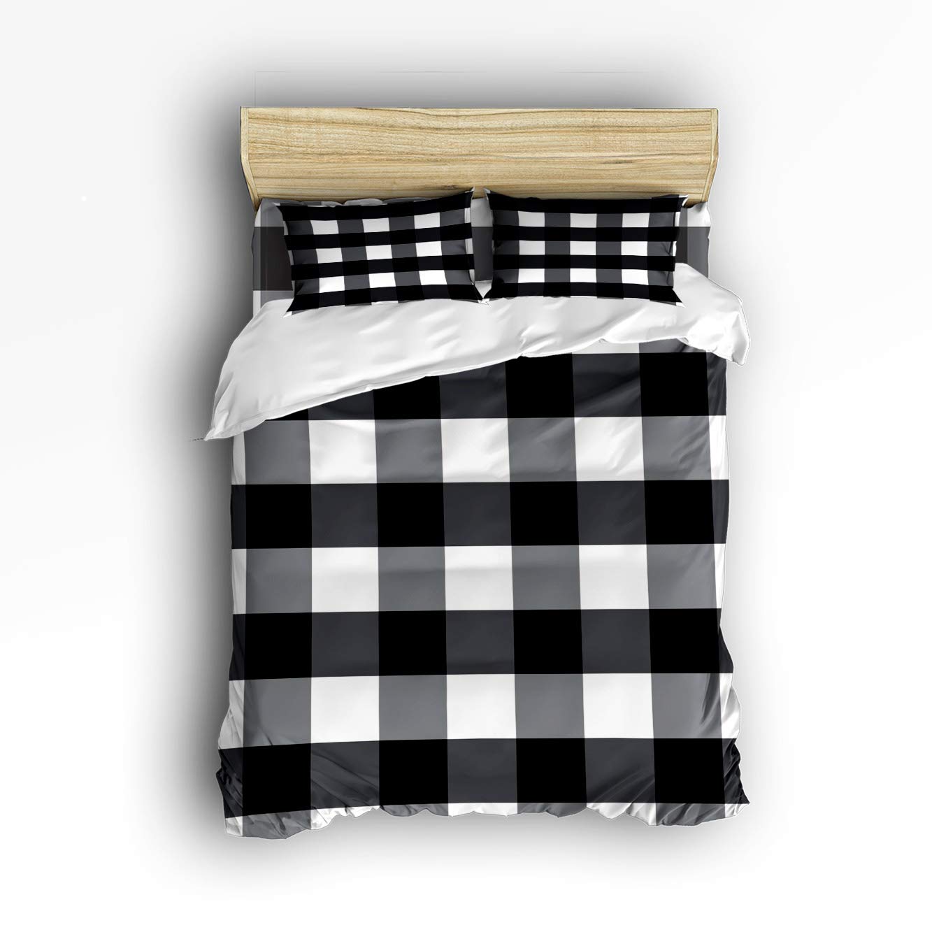 Trendy Twin Size 4-Piece Duvet Cover Set for Boys & Girls - Black White Grey Lattice Pattern Bedding Set with 1 Flat Sheet, 1 Duvet Cover & 2 Pillowcases | Perfect for Christmas Gifts, Kids' Bedrooms & Guest Room Decor