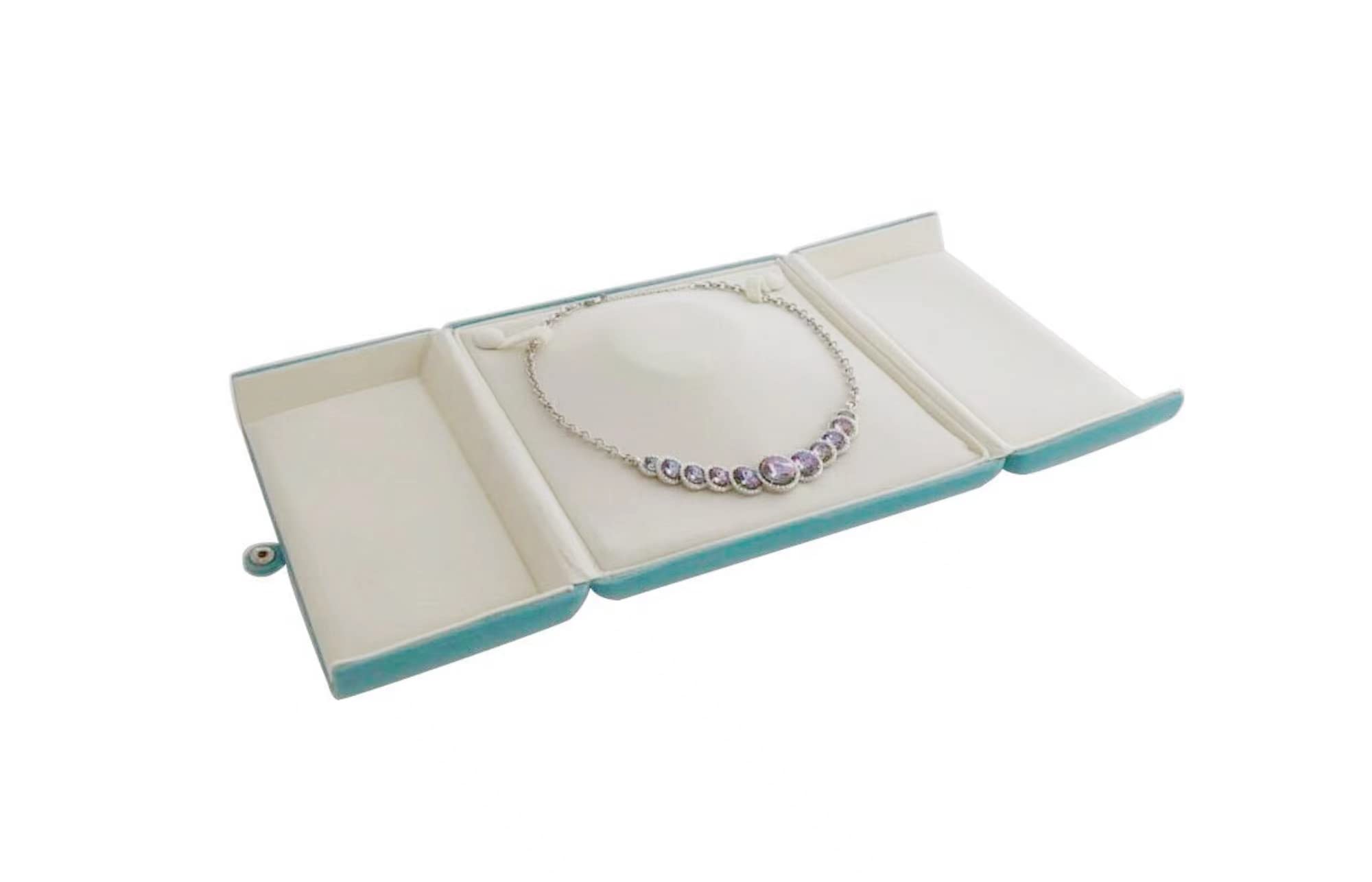 Premium Aqua Velvet Jewelry Box for Pearl Necklaces - Luxury Velvet Jewelry Case with Unique Design for Banquets, Gifts & Special Occasions (Jewelry Not Included) - Perfect for Wedding, Anniversary & Birthday Presents