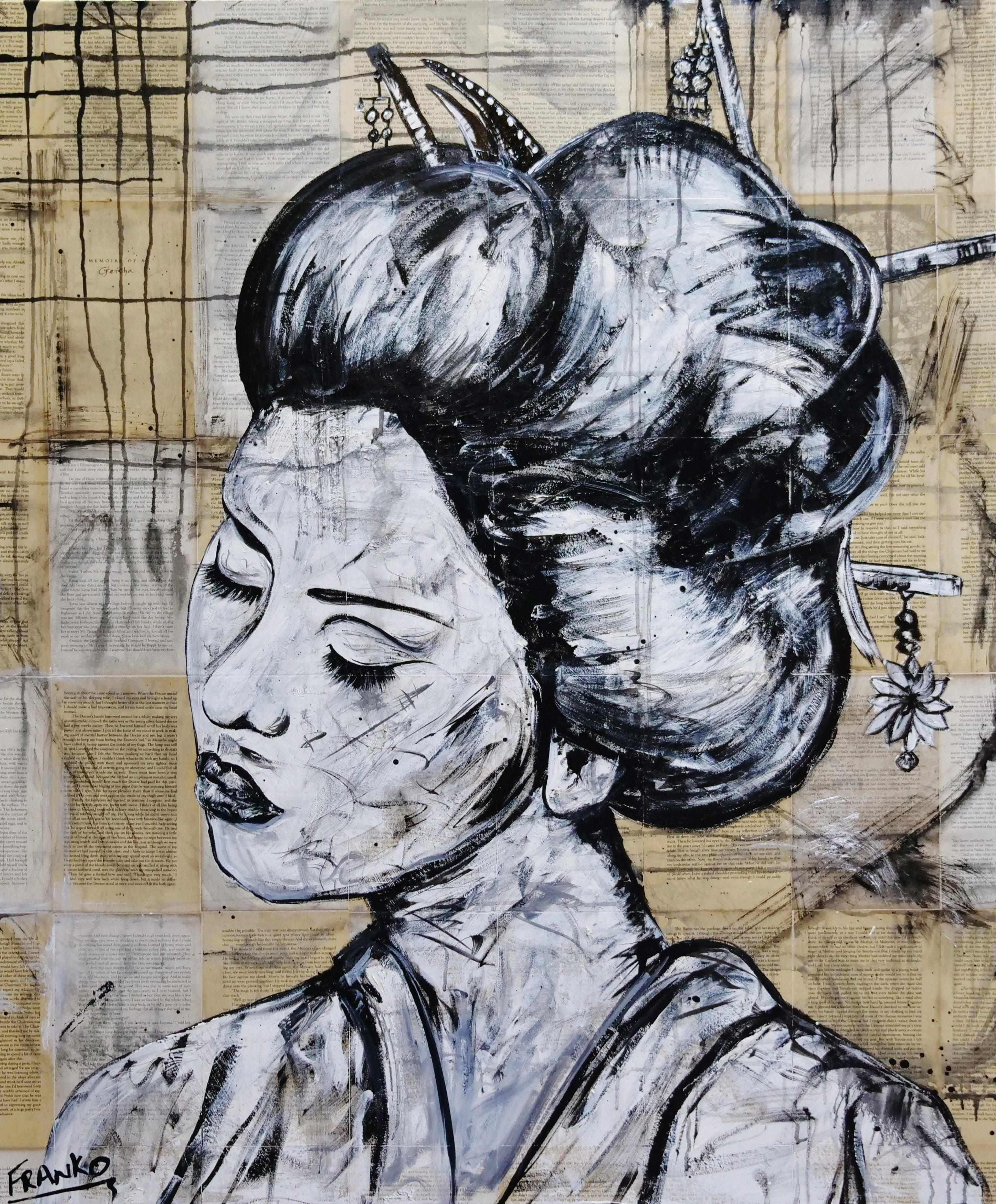 Geisha Study #3 - 120cm x 100cm Japanese Geisha Urban Pop Art Painting - Perfect for Book Club Decor, Living Room Wall Art & Asian-Themed Interior Design