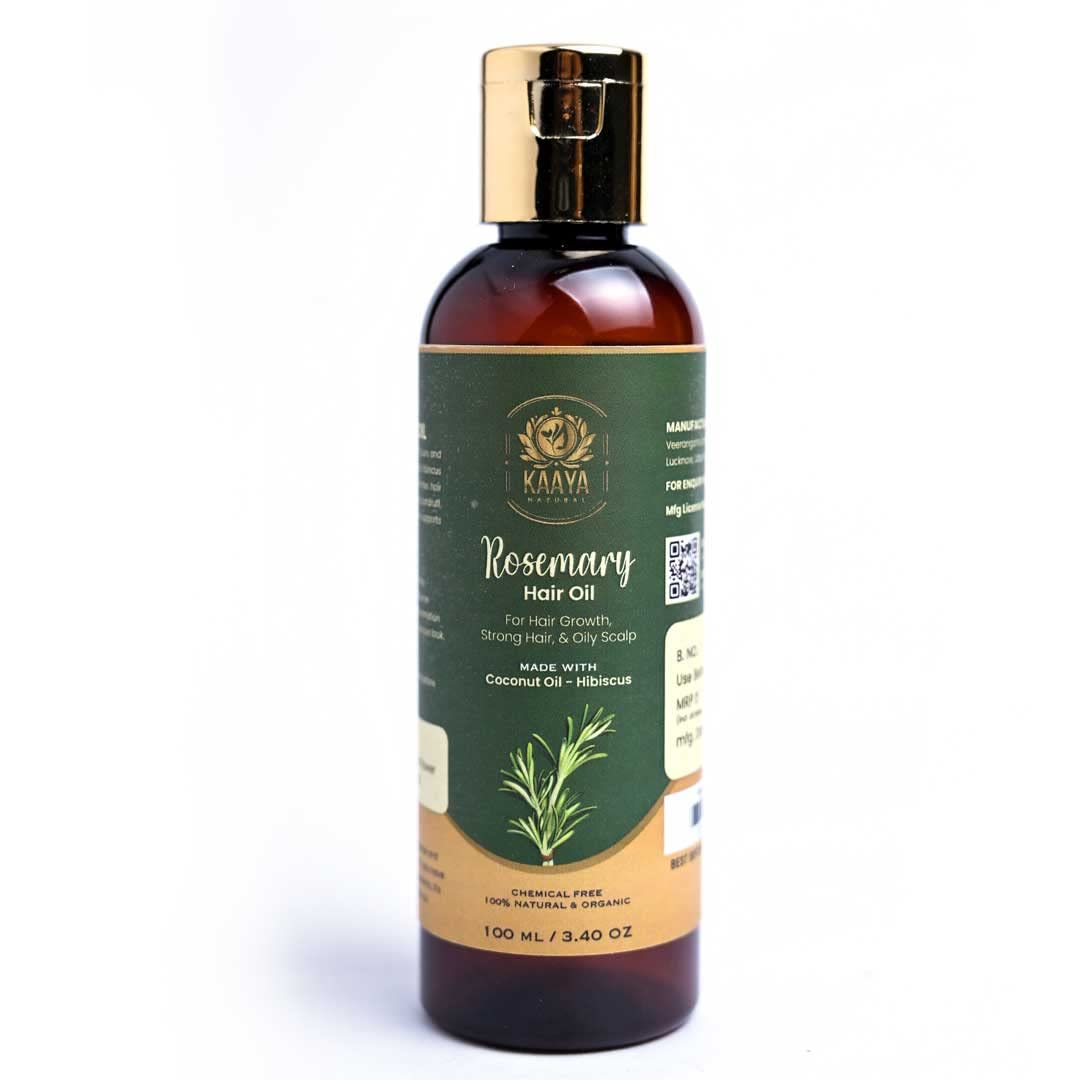 Kaaya Natural Rosemary Hair Oil for Hair Growth & Scalp Health - 100% Organic & Chemical-Free - Promotes Strong, Thick Hair & Controls Oily Scalp - Unisex Hair Treatment Oil (100ml) - Perfect for Daily Hair Care & Scalp Massage at Home