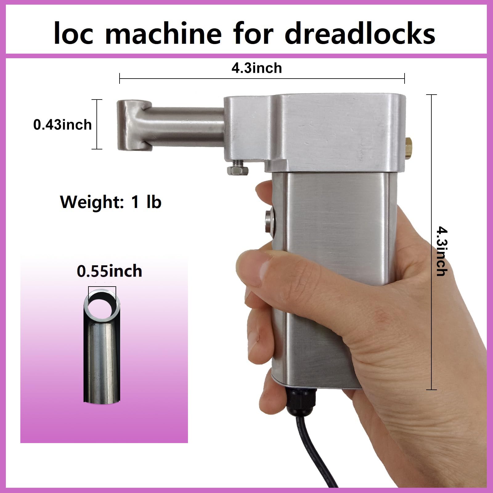 Electric Dreadlock Maker Machine for Instant Locs - 0.55in Tube Head for Professional Salon & Home Hair Styling - Perfect for Natural Hair, Braiding, and African American Hairstyles