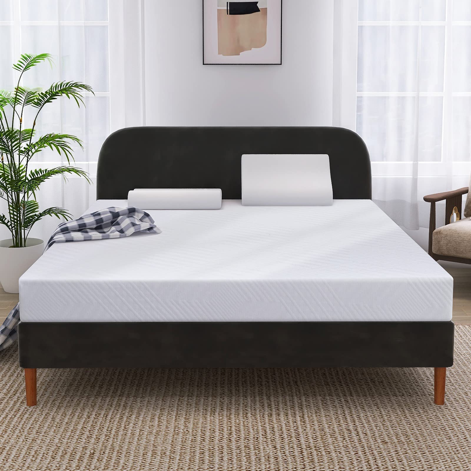 Hcore 8 Inch Green Tea Memory Foam Mattress - Cooling Gel Infused, Medium-Firm Support for Pressure Relief & Temperature Regulation, CertiPUR-US Certified, Bed-in-a-Box (Full Size, White) - Perfect for Hot Sleepers, Back Pain Relief & Guest Room Comfort