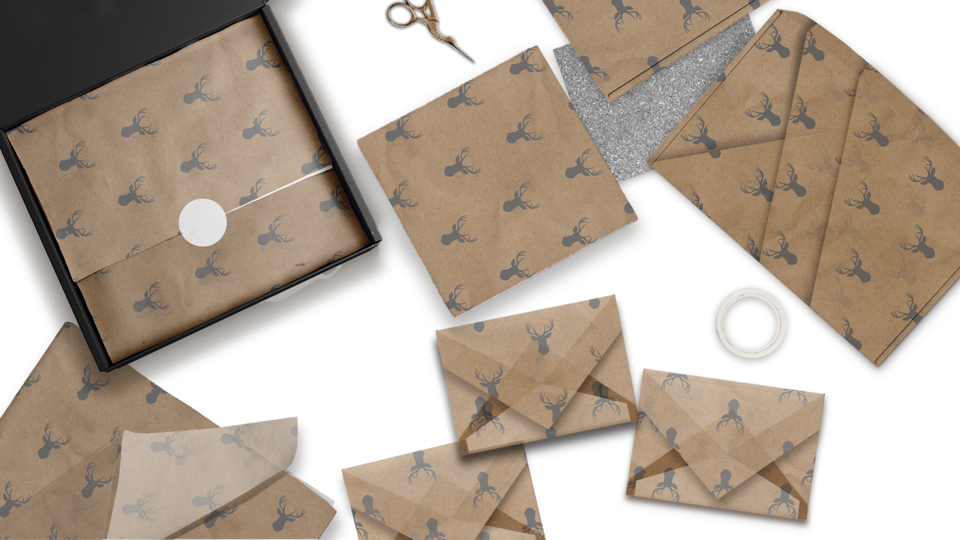 Premium Charcoal Deer Print Tissue Paper - Eco-Friendly Gift Wrapping & Party Decor for Birthdays, Weddings, Baby Showers
