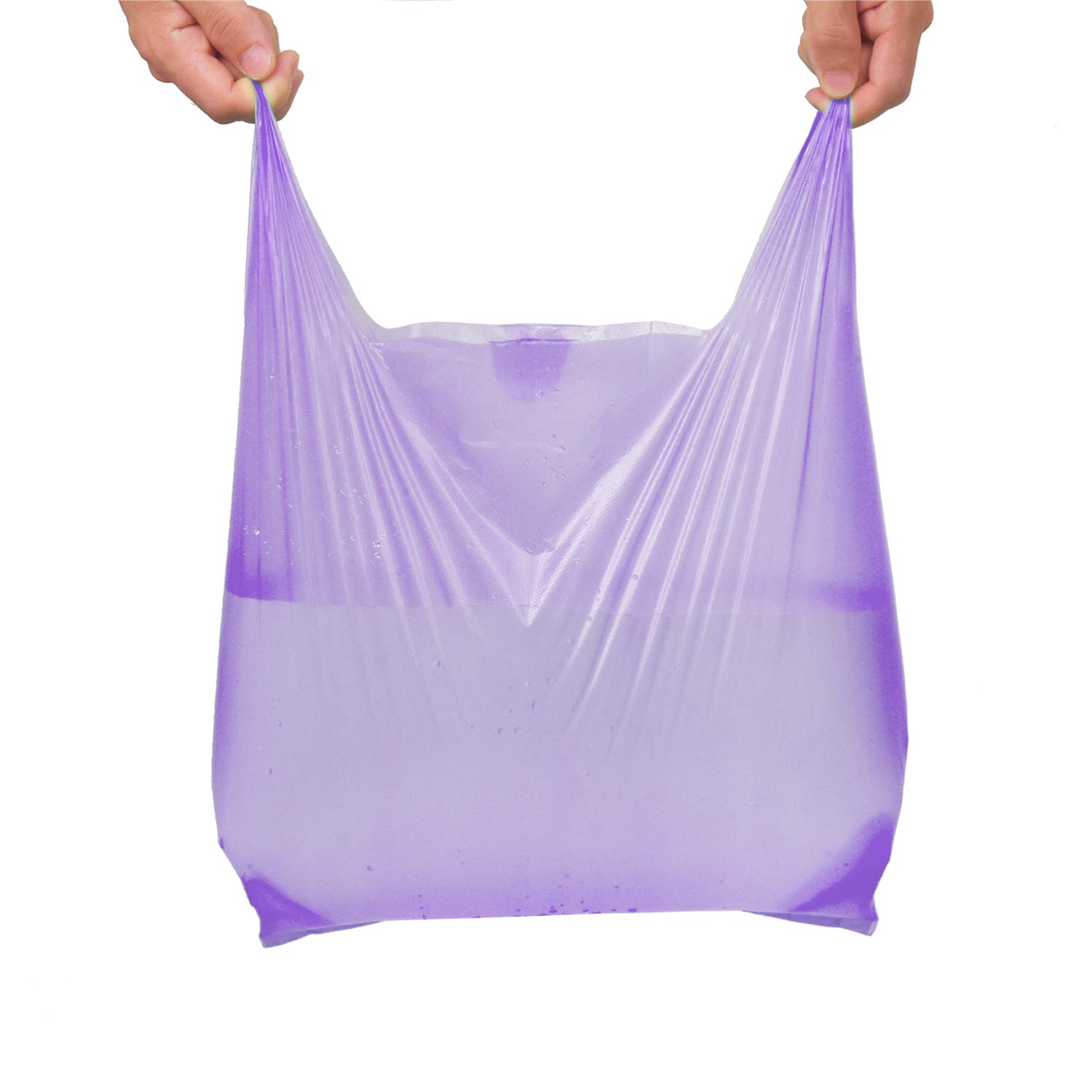 LazyMe Heavy Duty Plastic Grocery Bags with Handles - 12x20 Inch Bulk Shopping Bags for Supermarkets, Restaurants & Retail Stores (100 Pack, Purple) - Perfect for Grocery Shopping, Takeout Orders & Retail Packaging