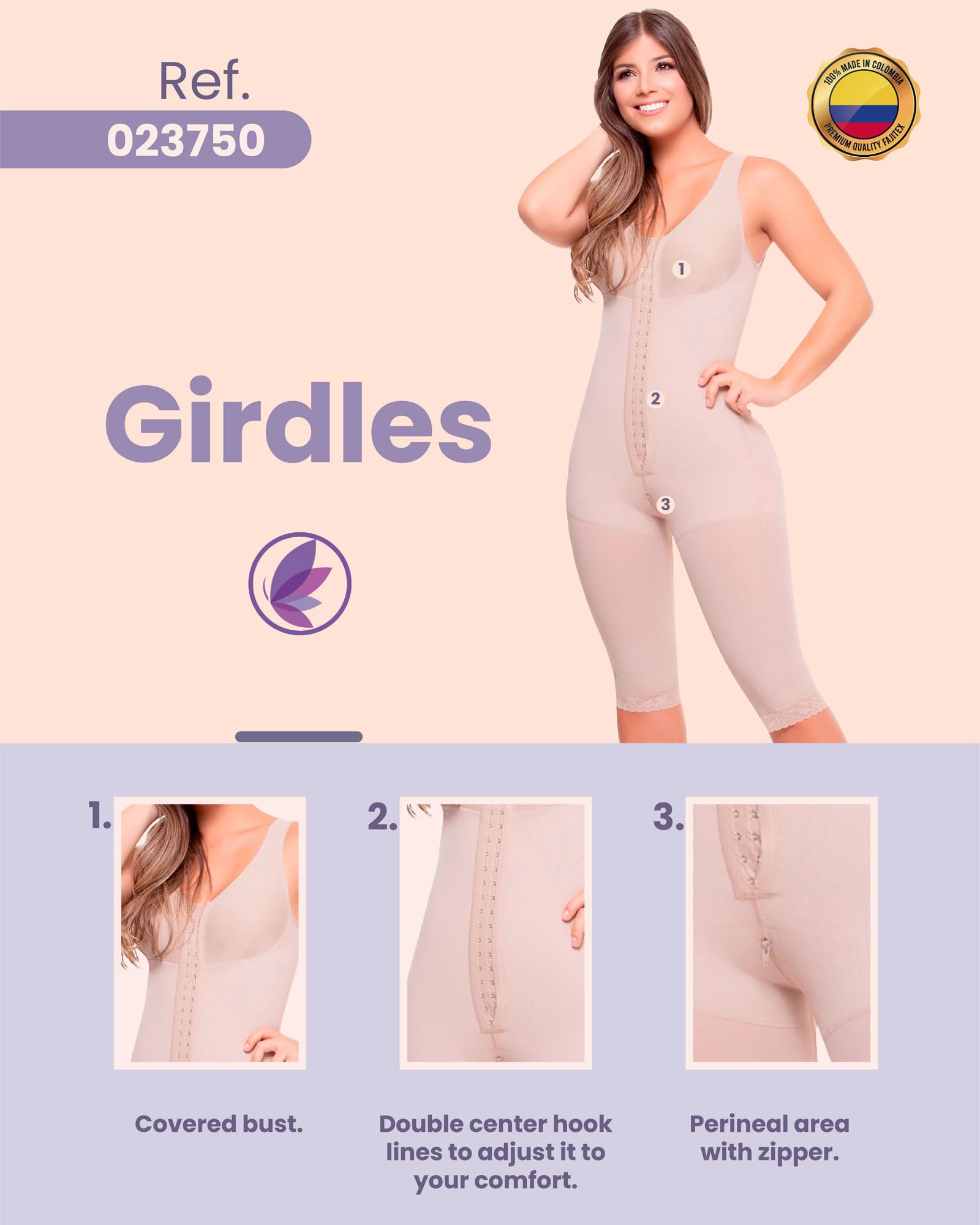 Fajitex Women's High Compression Shapewear - Colombian Fajas Moldeadoras Full Body Girdle with Built-in Bra | Tummy Control & Waist Trainer for Everyday Wear, Postpartum Recovery & Special Occasions