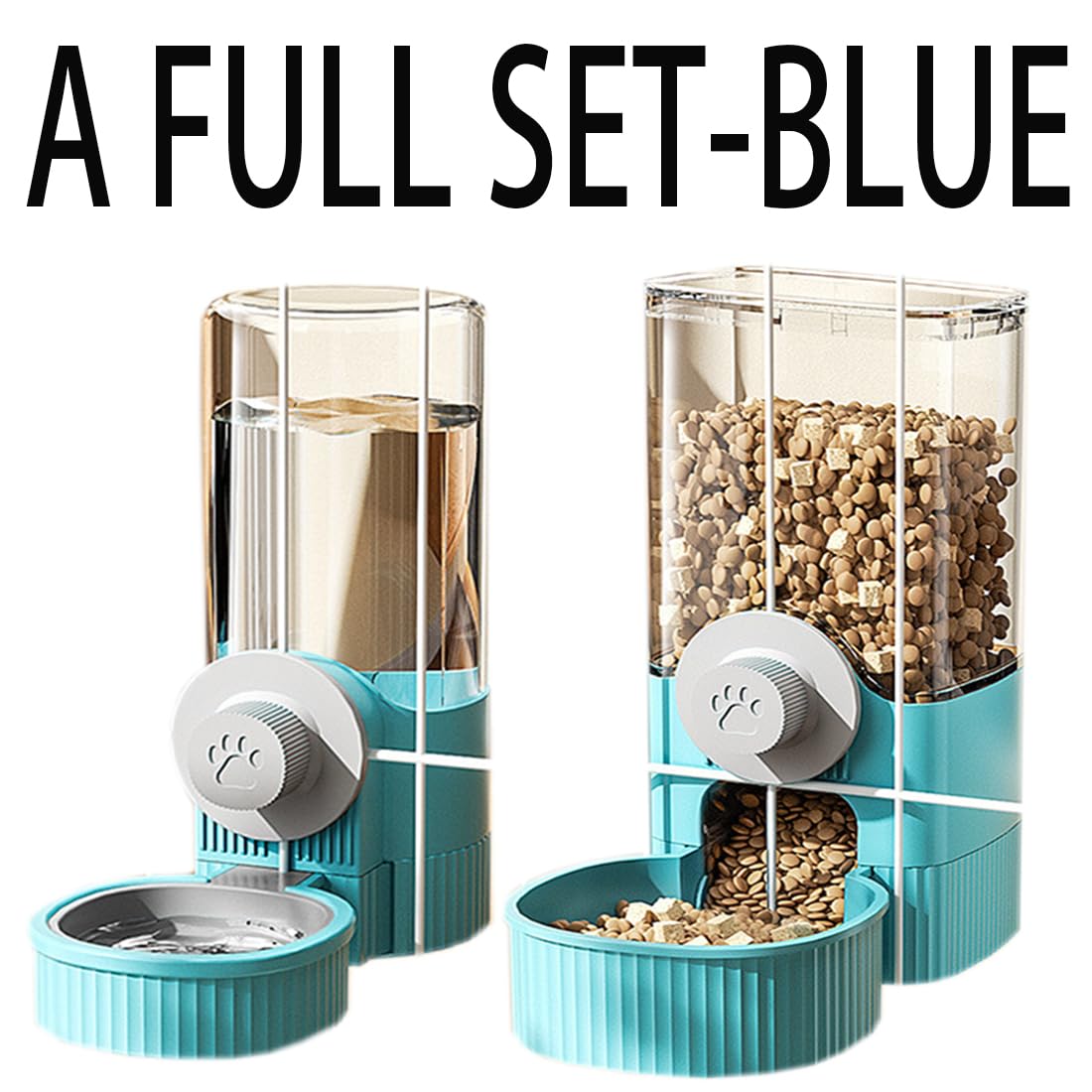 Automatic Rabbit Feeder and Water Dispenser - Gravity Hanging Cage Food Bowl for Bunny, Ferret, Chinchilla, Guinea Pig & Hedgehog - Perfect for Small Pet Cages (Blue) - Ideal for Stress-Free Feeding & Hydration in Home, Travel or Vet Visits