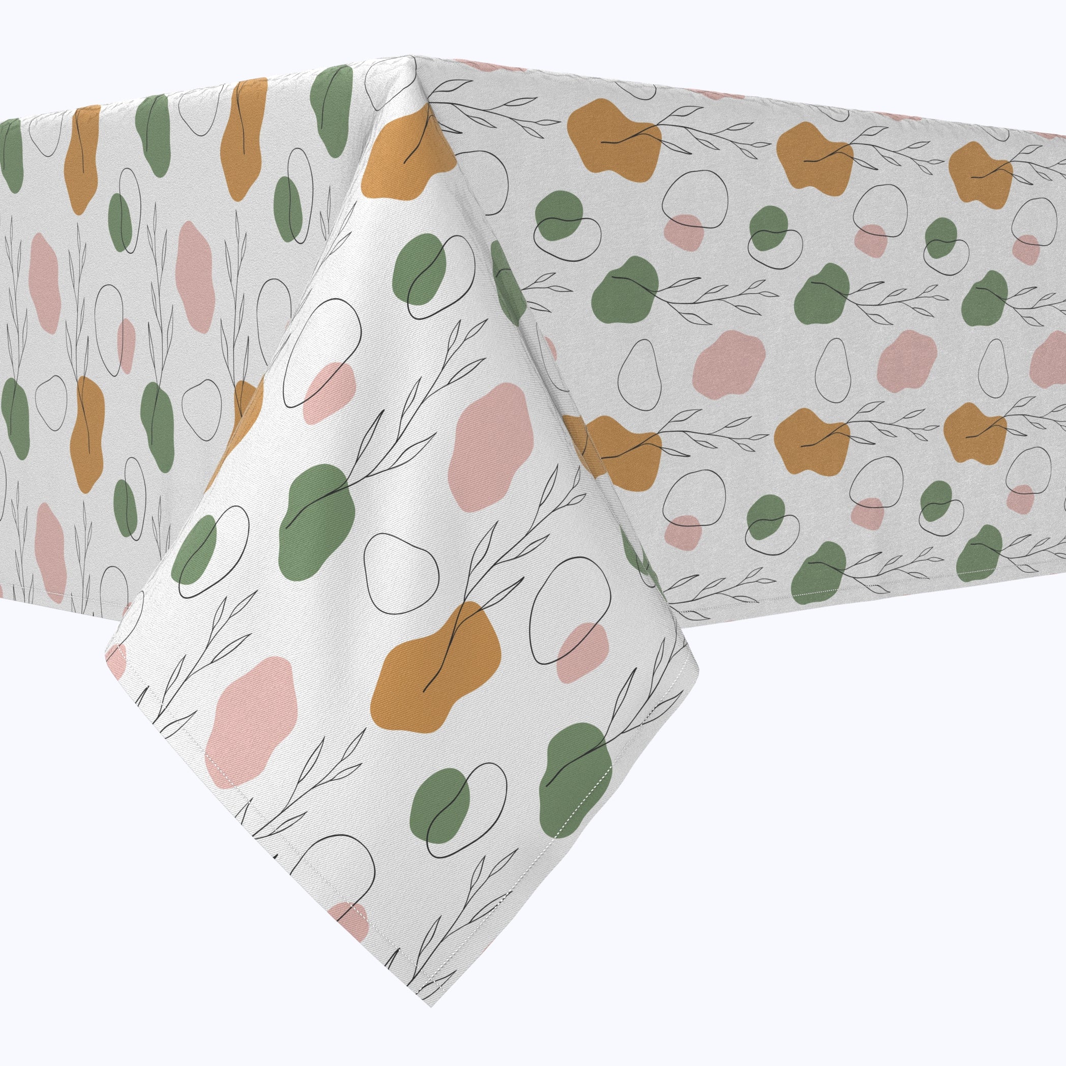 Handmade Drawn Leaves & Dots Cotton Rectangles - Bohemian Style Table Runners & Home Decor for Dining Room, Living Room, and Wedding Decorations