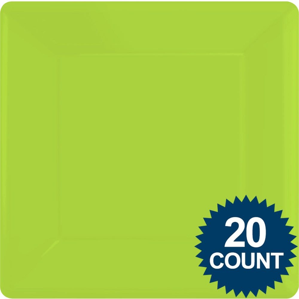 Amscan 10 Inch Square Disposable Plastic Plates - Eco-Friendly Green Tableware for Parties, Picnics, and Outdoor Events