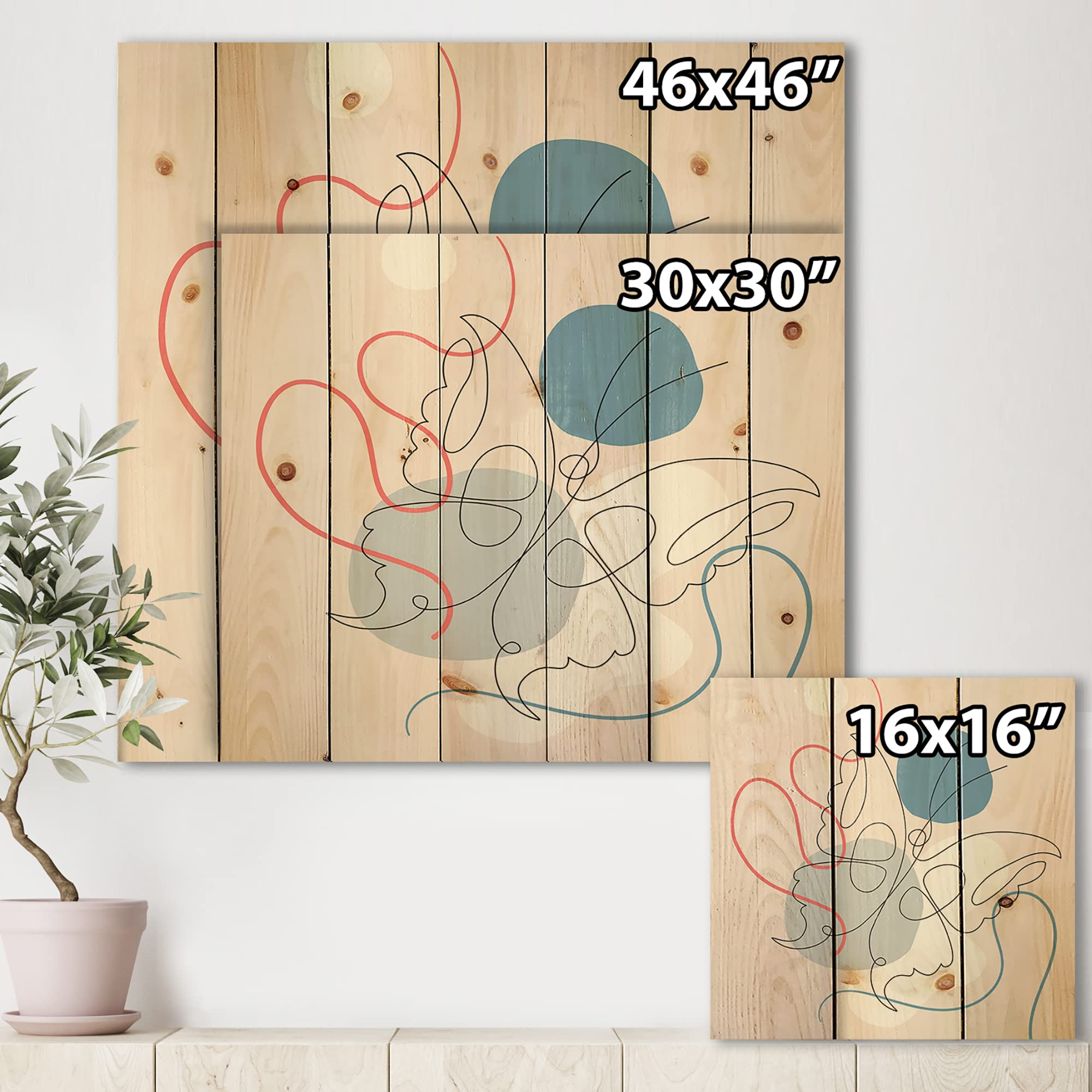 Modern Abstract Wood Wall Art - Cubism Butterfly Drawing on Pine for Living Room Decor