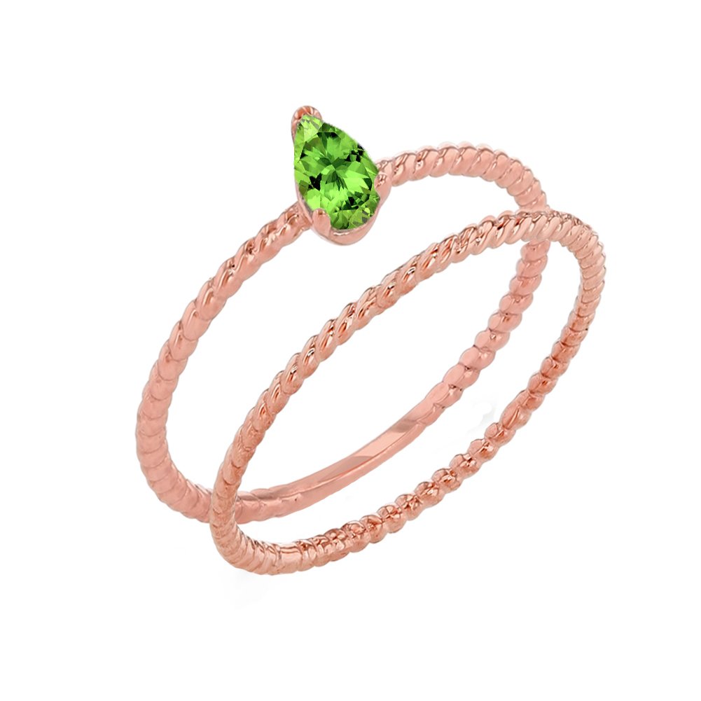 14K Rose Gold Peridot Pear-Shaped Engagement Ring Set - Elegant Wedding Band, Promise Ring for Women - Perfect for Proposals, Anniversaries & Special Occasions