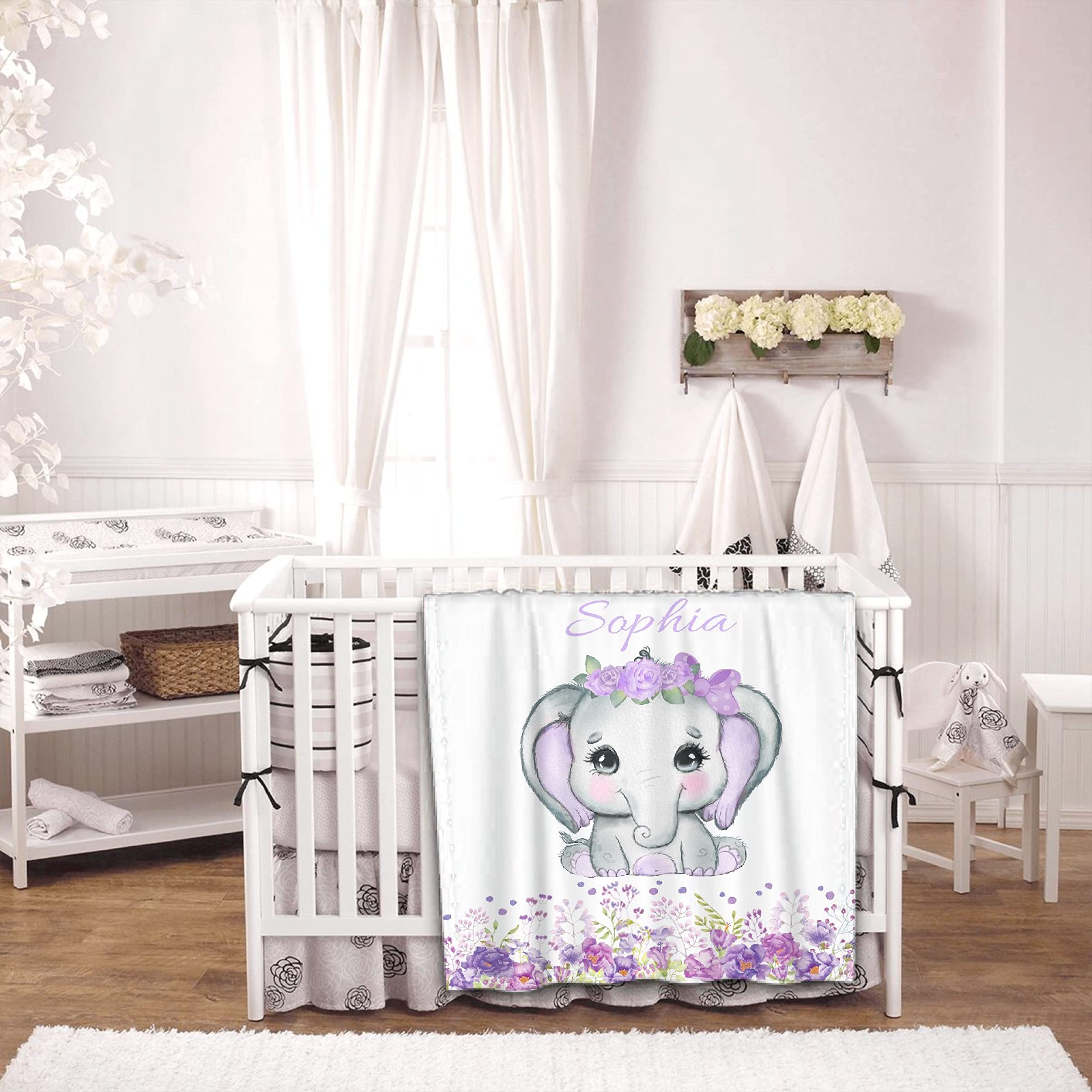 Personalized Baby Blankets for Girls and Boys - Custom Name Baby Blanket Gift - Soft Cozy Fleece Elephant Throw Blanket for Newborns - XL Size for Nursery, Crib, Stroller & Family Cuddles
