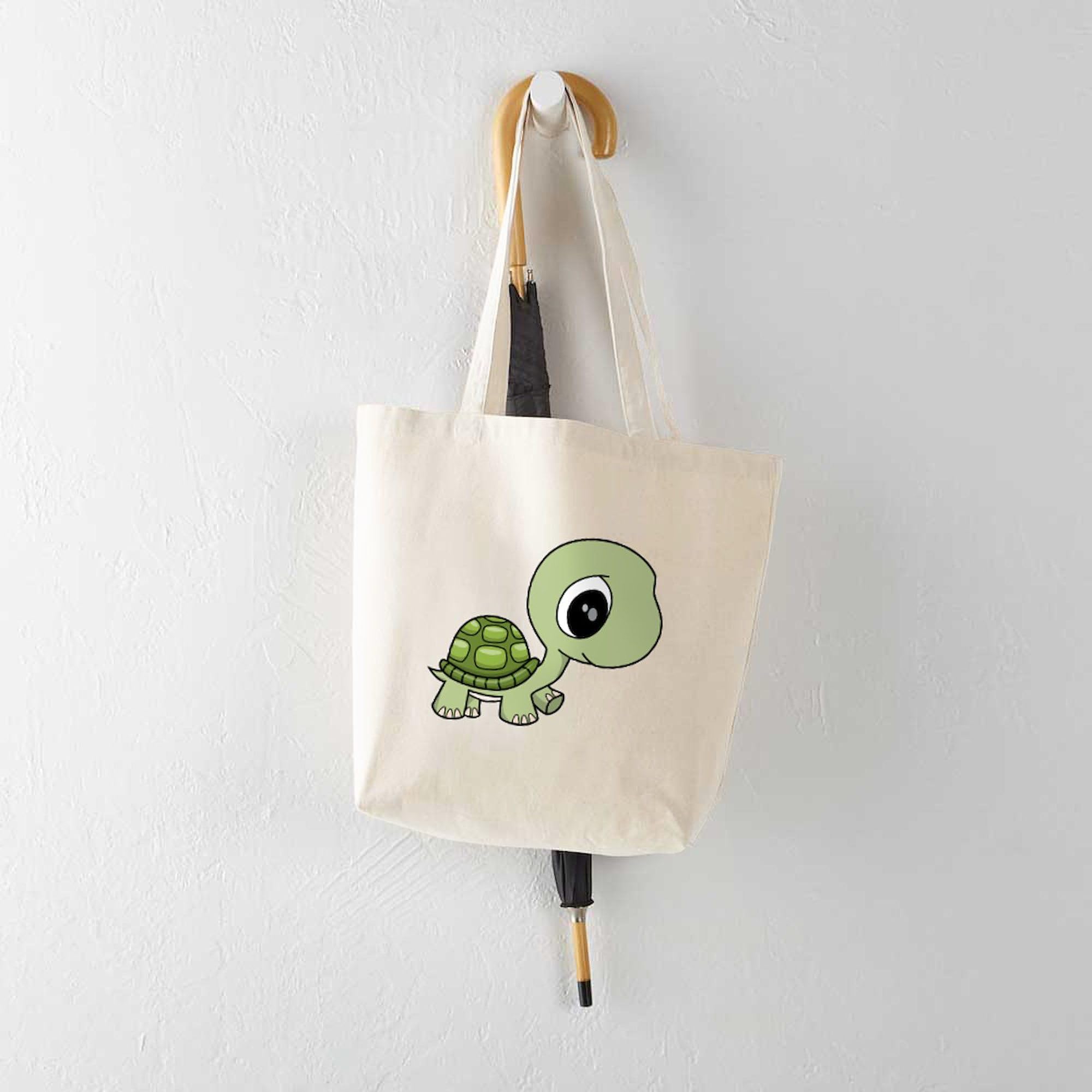 Eco-Friendly Baby Turtle Canvas Tote Bag - Reusable Natural Cotton Shopping Bag for Groceries, Beach & Daily Use