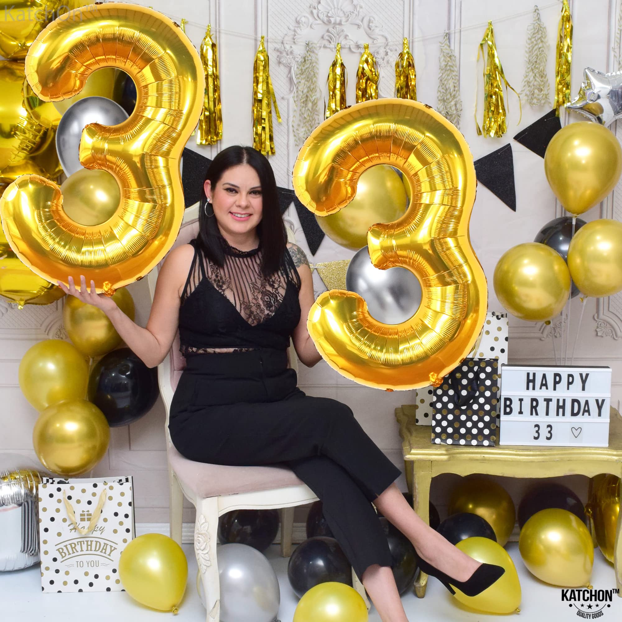 KatchOn Giant 33 Balloon Numbers Gold - 40 Inch Large Foil Number Balloons for Birthday Party Decorations | Gold 33 Number Balloon for Men & Women's 33rd Birthday Party Decor | Perfect for Anniversary, Graduation, Retirement Celebrations & Photo Backdrops