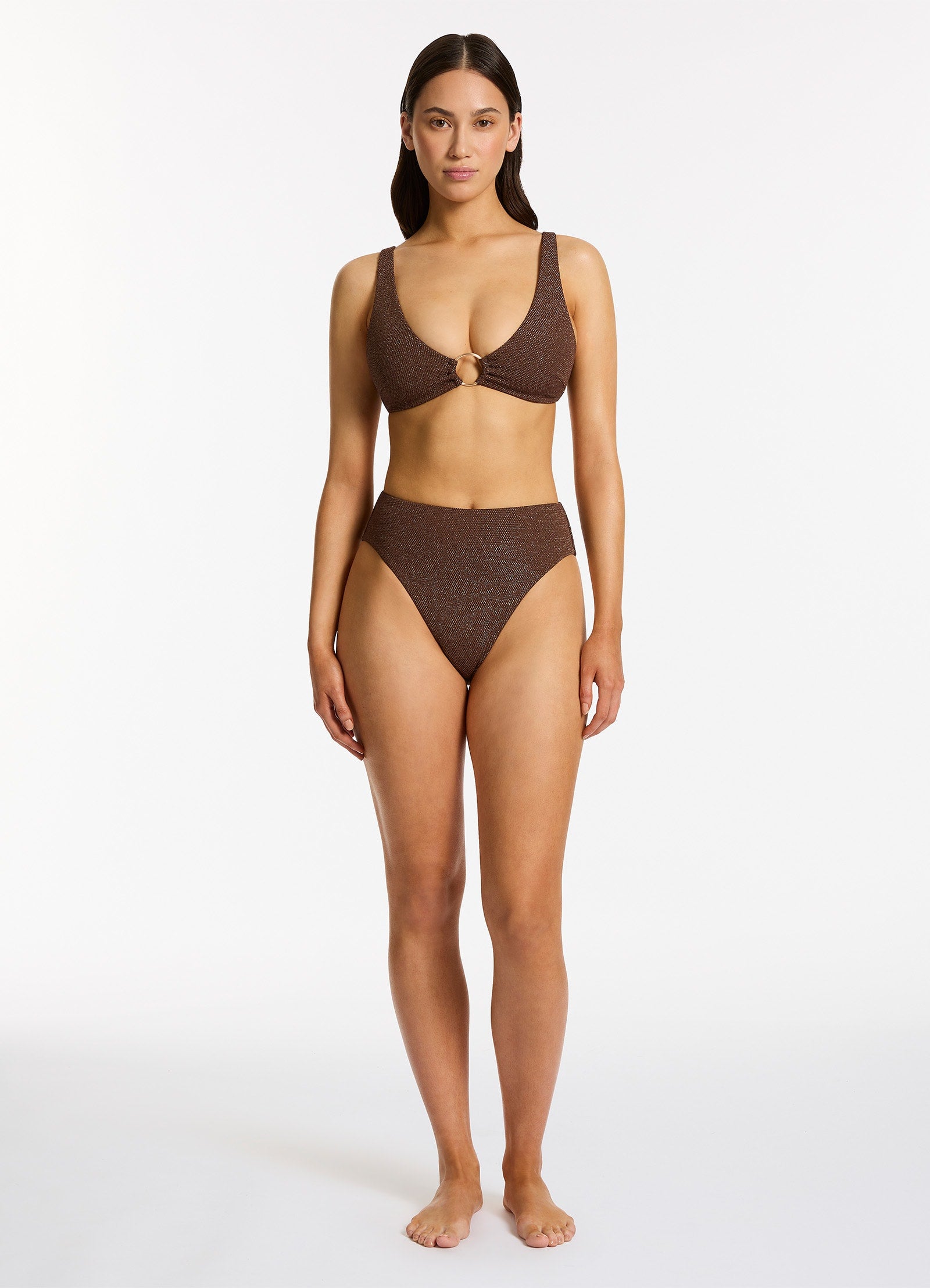 Tirari Nights High Waist High Leg Bikini Bottom - Chocolate Color Swimwear for Women | Perfect for Beach Vacation, Pool Party & Summer Fashion