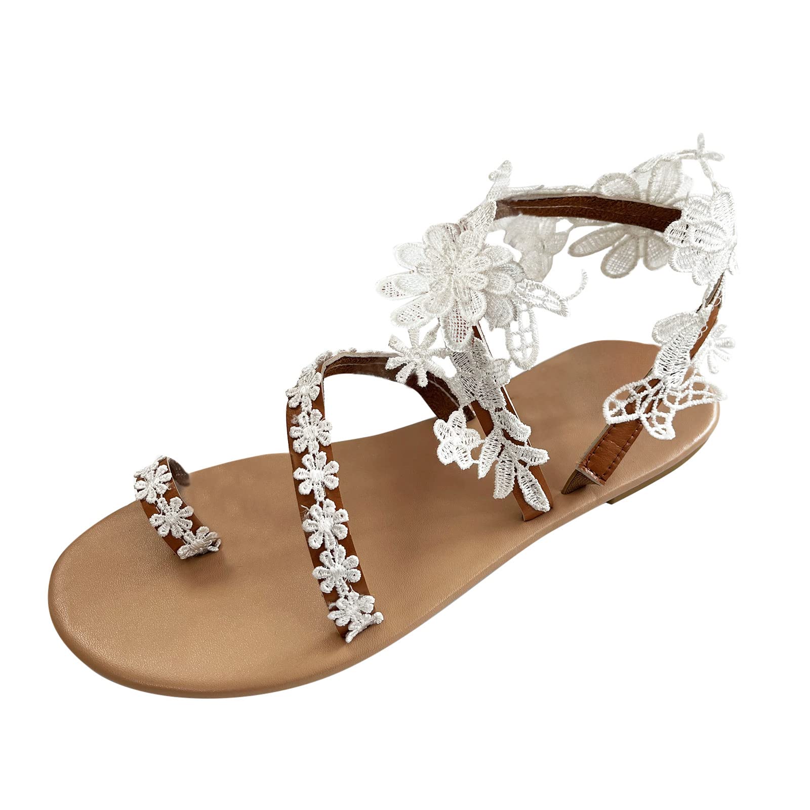 Women's Roman Flower Sandals for Wedding Party - Comfortable Lace Summer Sandals for Women - Perfect for Beach, Bridal Shower, and Casual Outings