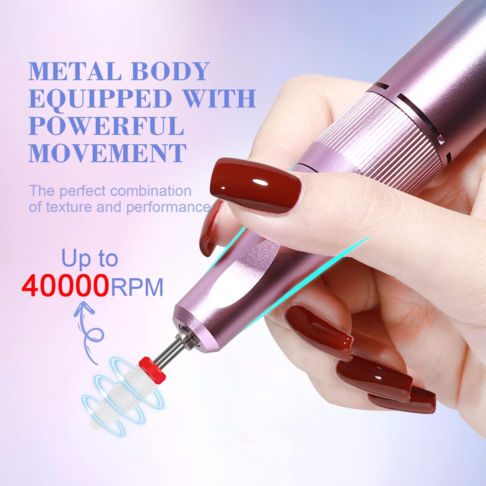 SAVILAND Professional Electric Nail Drill Kit - 40000RPM High Speed Portable Nail File with 12 Drill Bits & Rechargeable Battery for Acrylic Gel Nails, Manicure & Pedicure | Perfect for Salon Use & Home Nail Care