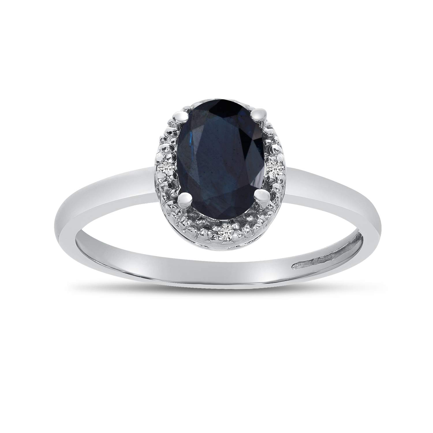 10K White Gold Oval Sapphire and Diamond Engagement Ring for Women - Perfect for Weddings, Anniversaries & Special Occasions