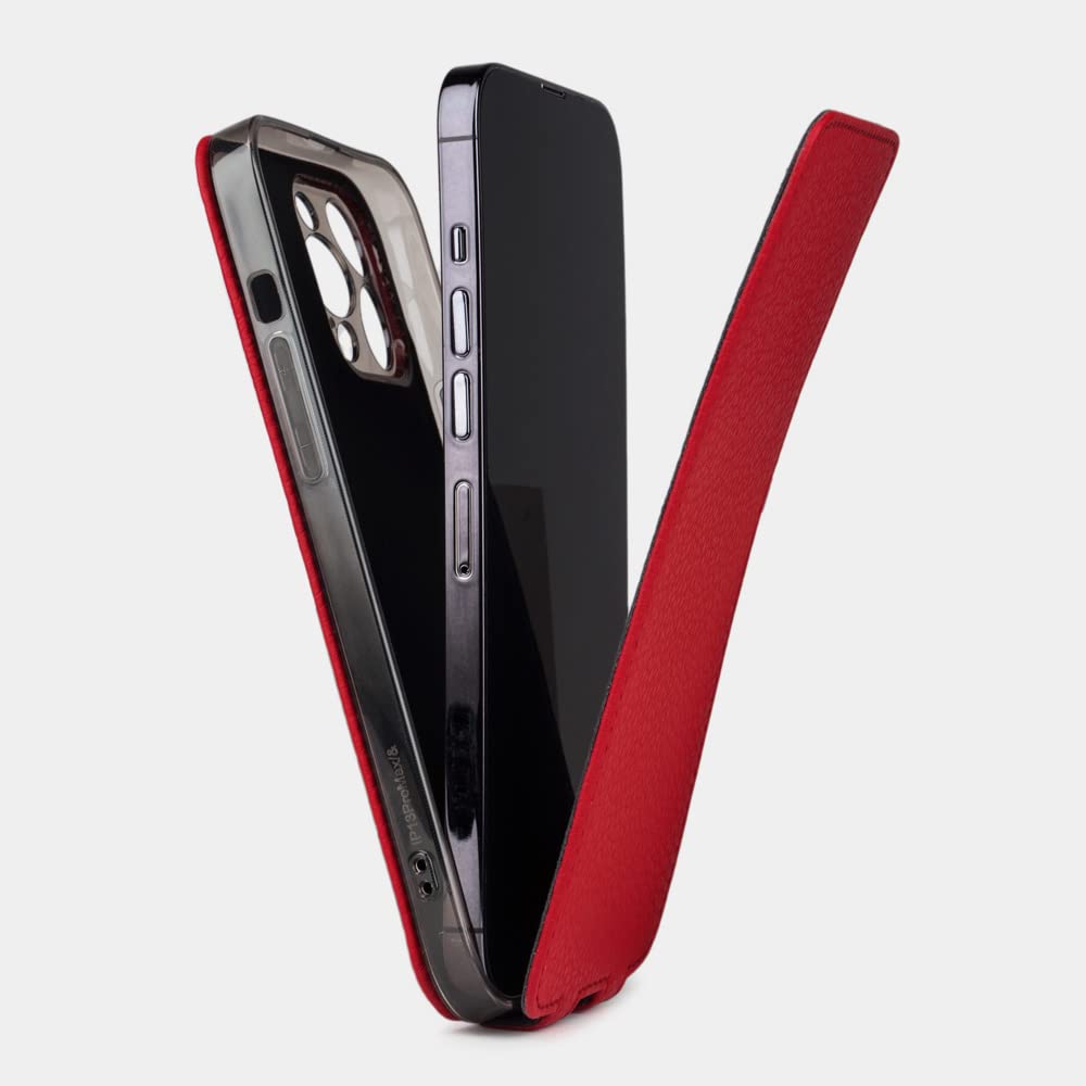Premium Ultra Thin Leather Folio Case for iPhone 13 Pro - Patented French Design - Slim Protective Cover - [RED] - Perfect for Business & Travel Use
