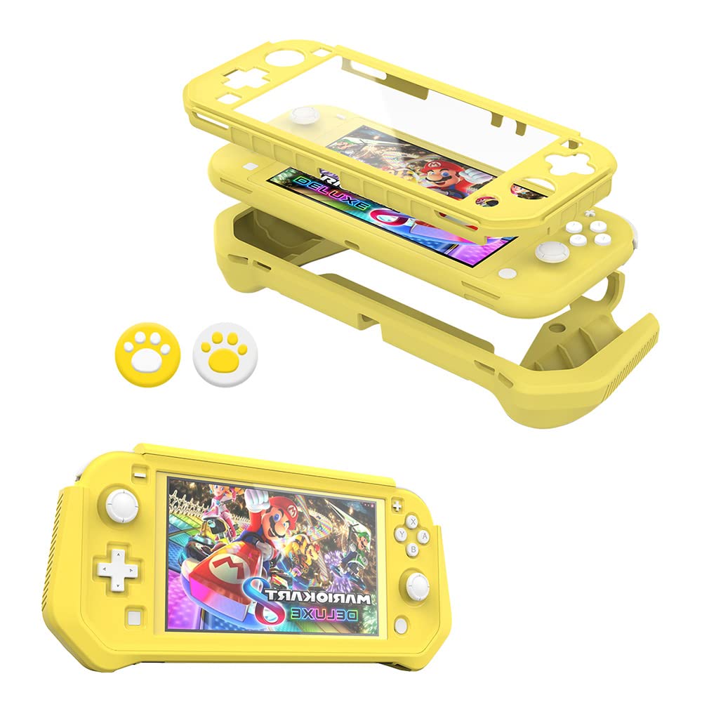 Durable Nintendo Switch Lite Protective Case with Detachable Screen Protector & Ergonomic Hand Grip - Compatible with 2019 Switch Lite (Yellow) | Perfect for Travel, Gaming On-The-Go & Enhanced Protection