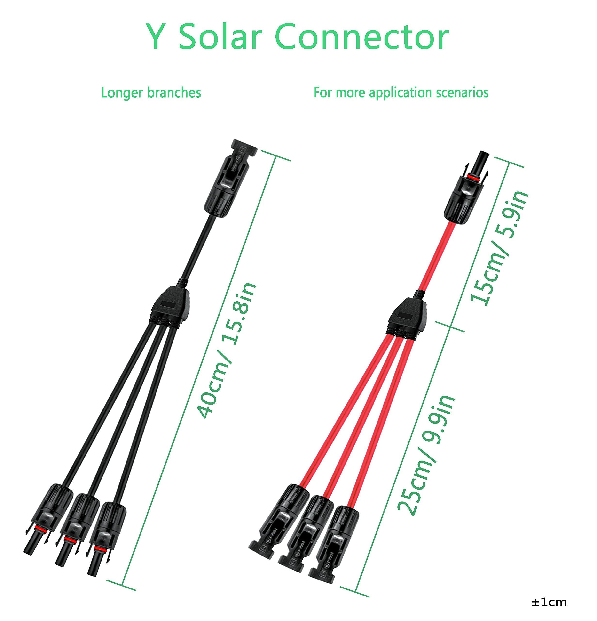 Solar Y Connector 10AWG 45A IP68 Waterproof - 1 to 3 Male Female Parallel Adapter Cable for Solar Panels & Cells (40CM, MFFF&FMMM Pair) - Ideal for RV, Off-Grid & Home Solar System Connections