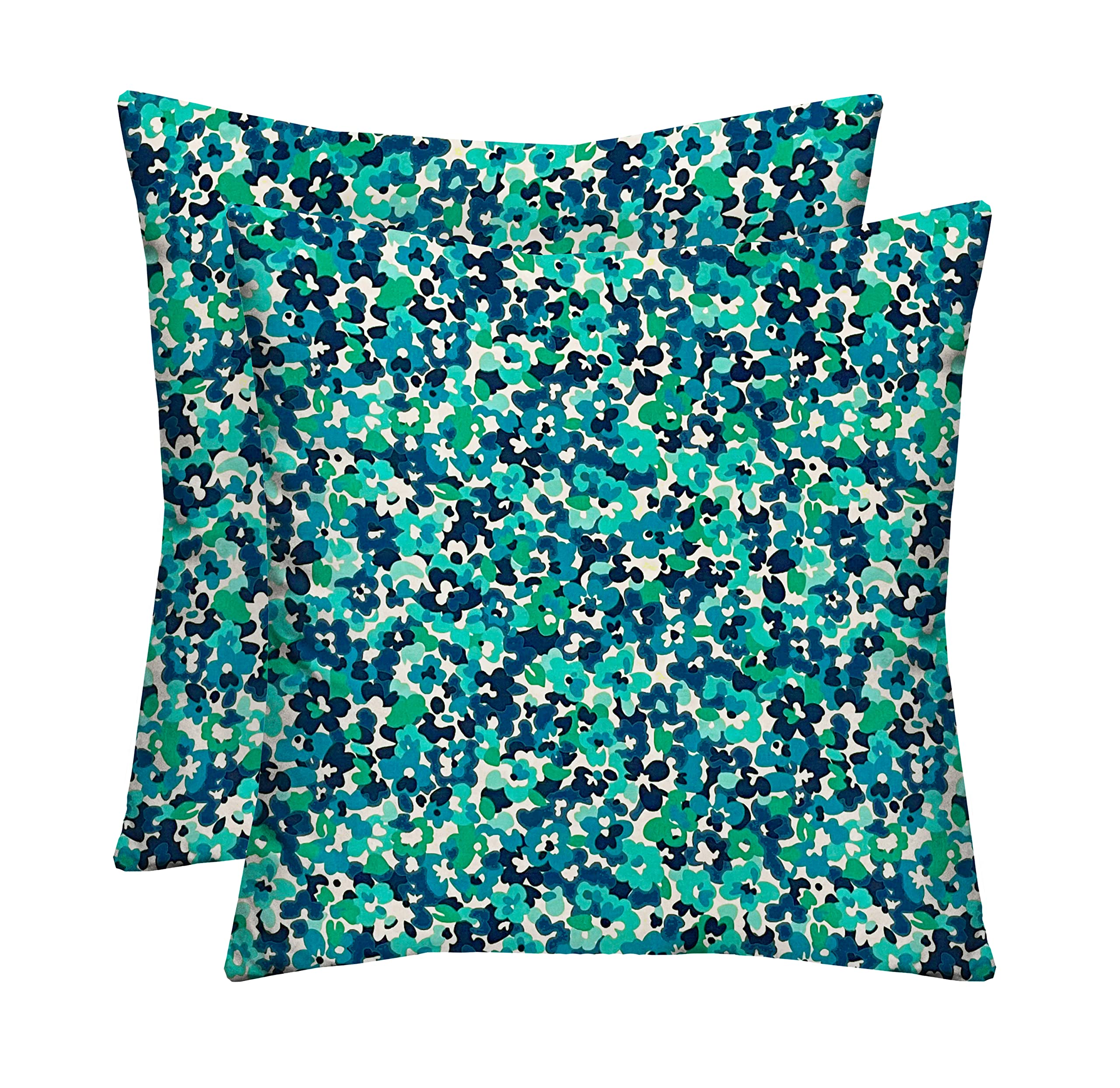 Set of 2 Square Throw Pillows 17x17 Inch - Reversible All-Weather Polyester Fabric for Indoor & Outdoor Use - Decorative Accent Pillows for Patio, Sofa, Bedroom - Cranston Capri Blue Design