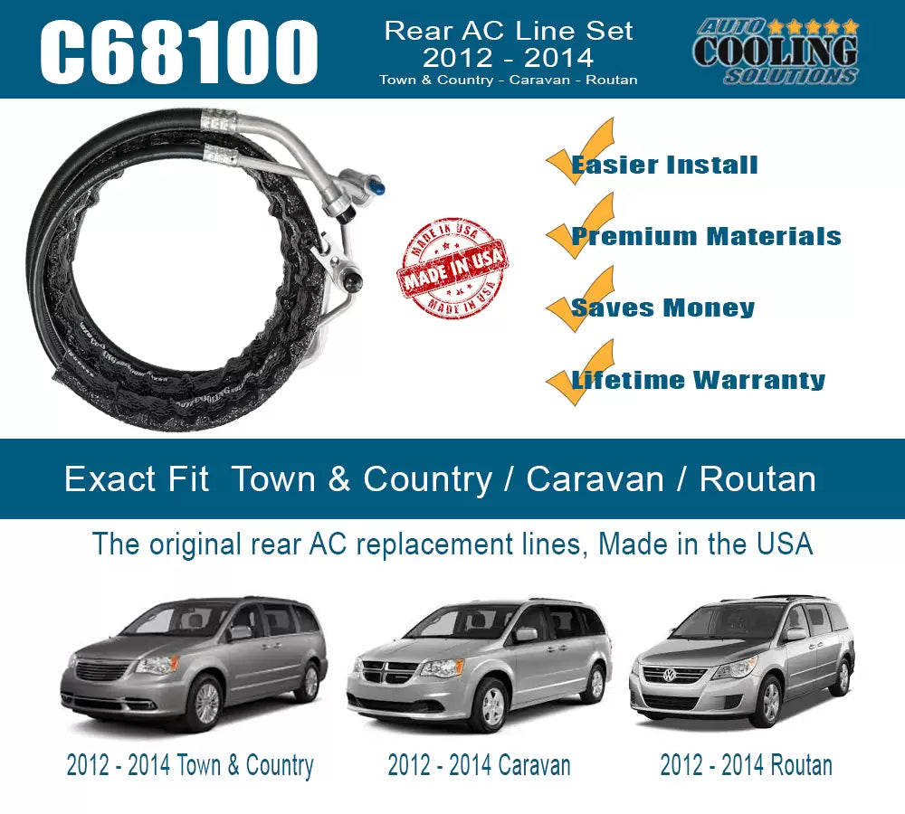 Rear AC Line Set for Dodge Caravan, Chrysler Town & Country, Volkswagen Routan (2012-2019) - Perfect for AC Repair & Maintenance