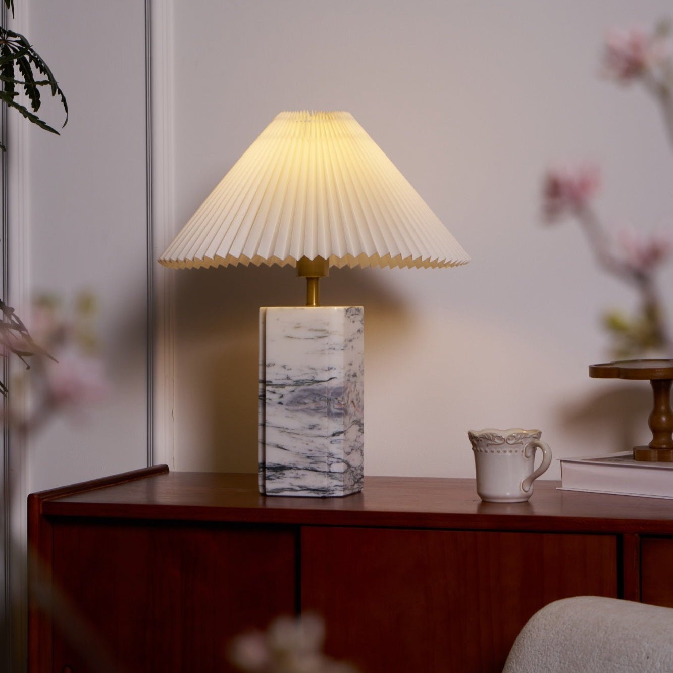 Bianca Marble Table Lamp - Elegant Home Decor Lighting for Bedroom, Living Room & Office | Modern Nightstand Lamp with Natural Stone Base