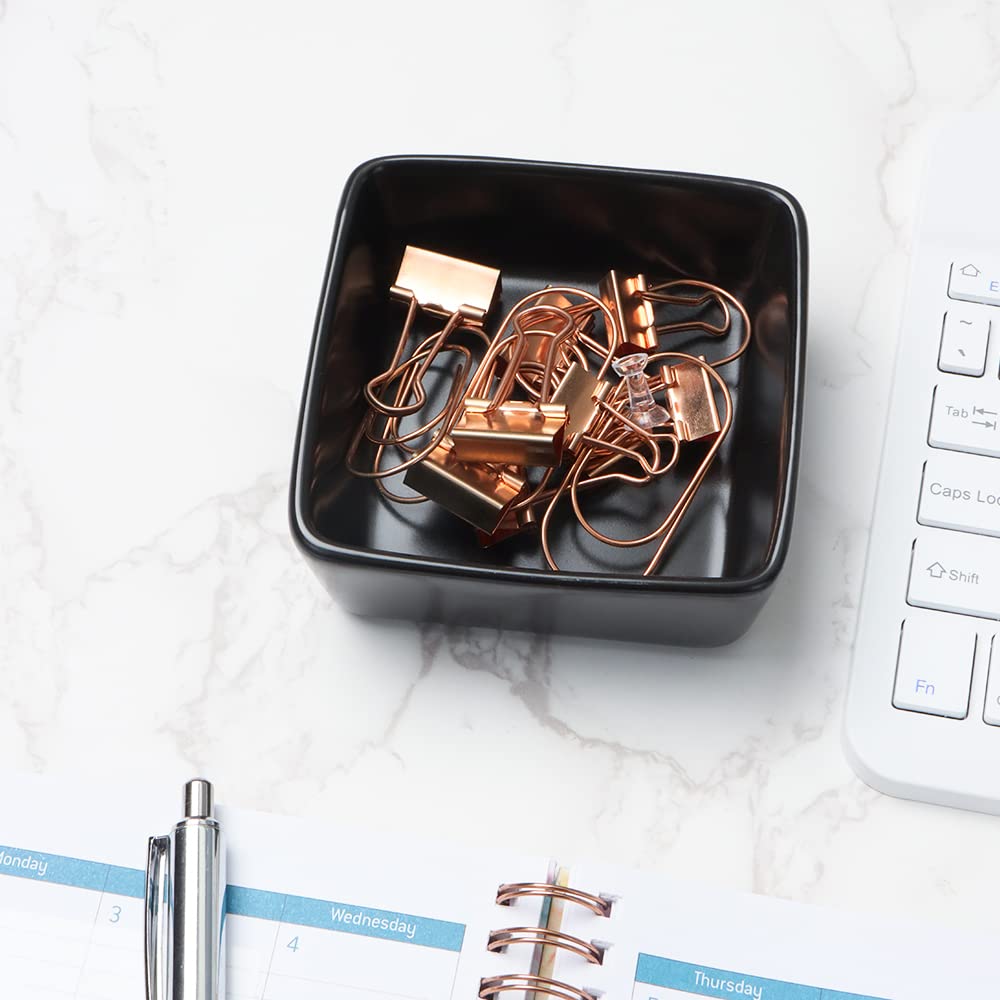 MEI YI TIAN Black Square Ceramic Paper Clip Holder - Stylish Desk Organizer for Office Supplies, Paper Clips & Binder Clips - Perfect Desktop Accessory for Home Office, School & Workstation Organization