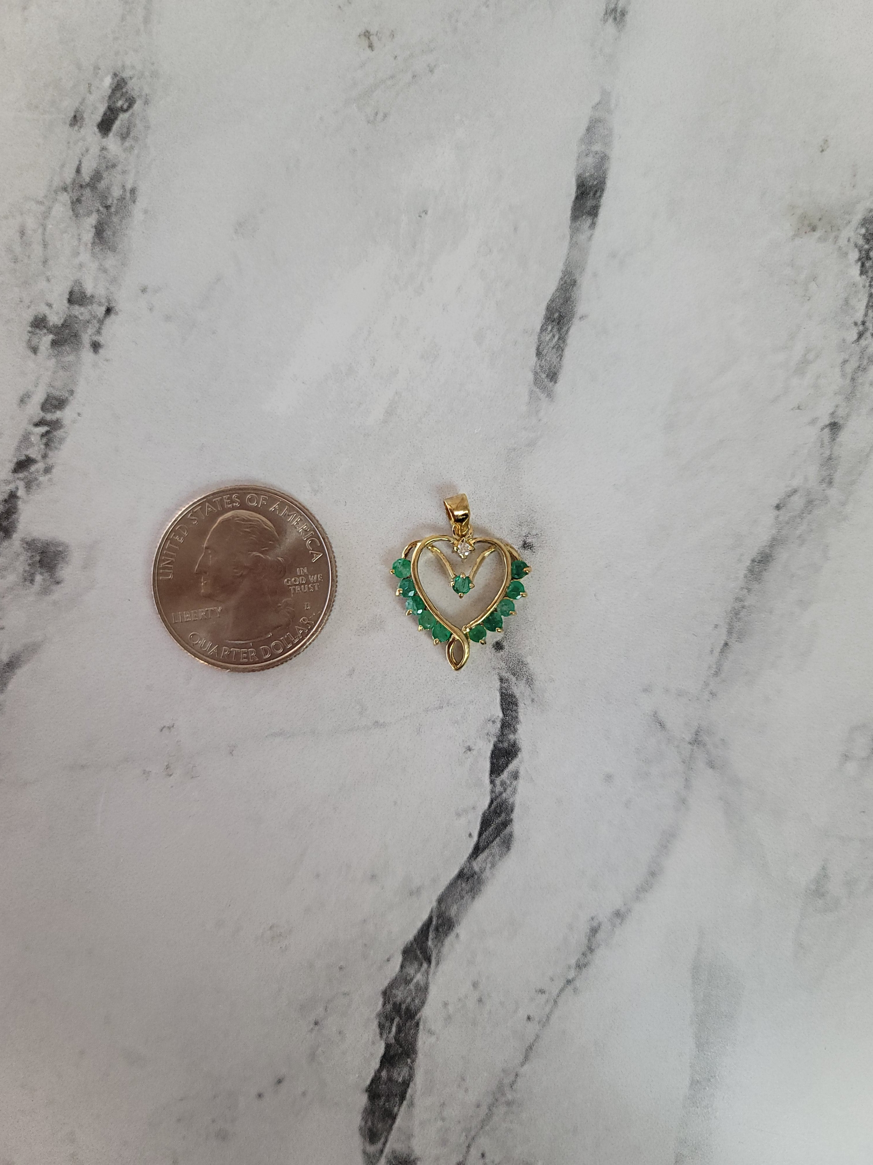 14K Yellow Gold Heart Shaped Emerald and Diamond Accent Necklace for Women - Elegant Gift for Valentine's Day, Anniversary & Special Occasions